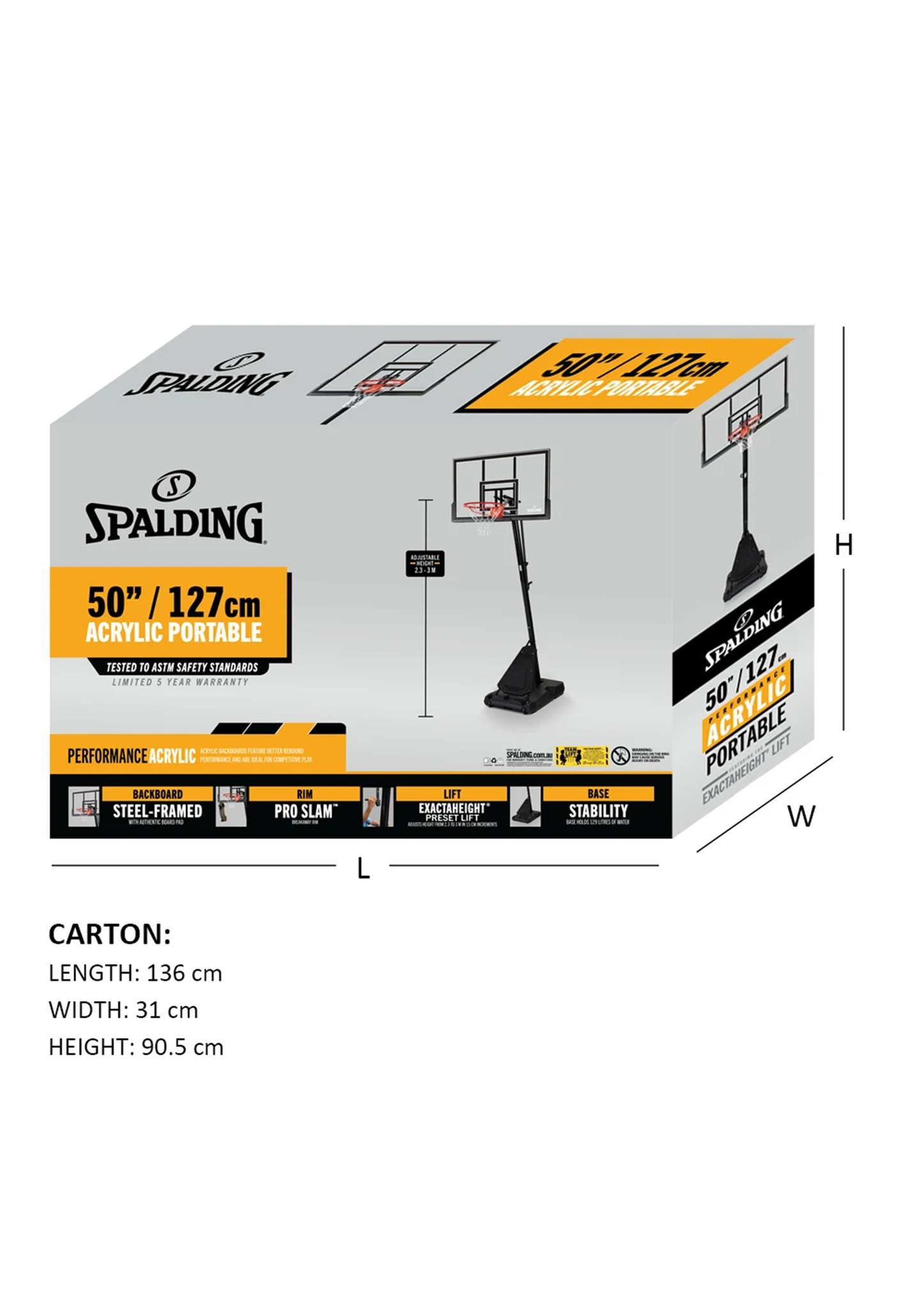 Spalding 50 Inch Acrylic Performance Basketball System <br> AA6A1355 (Carton is Slightly Marked)