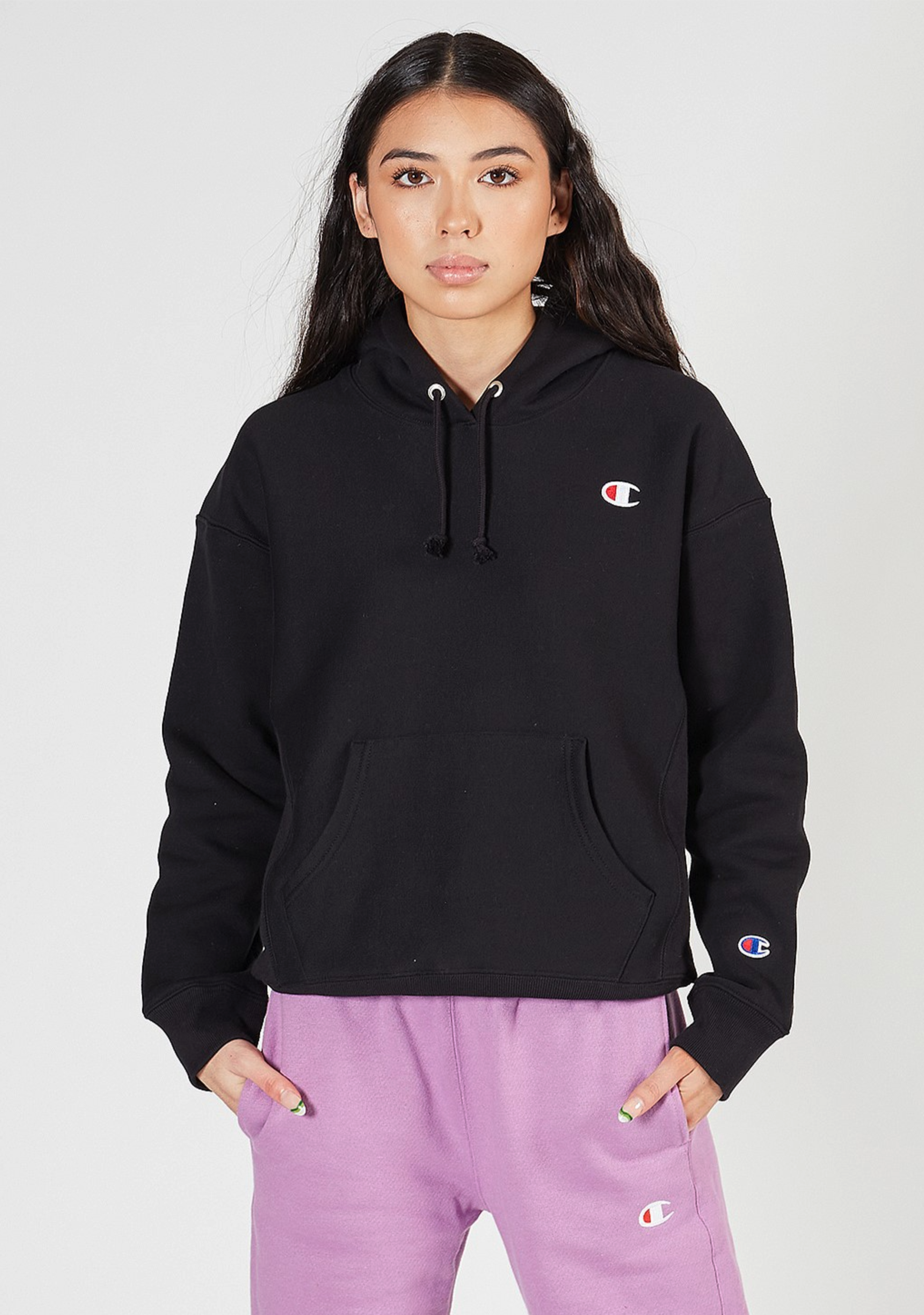 Champion Women's Reverse Weave C Logo Regular Fit Hoodie Black