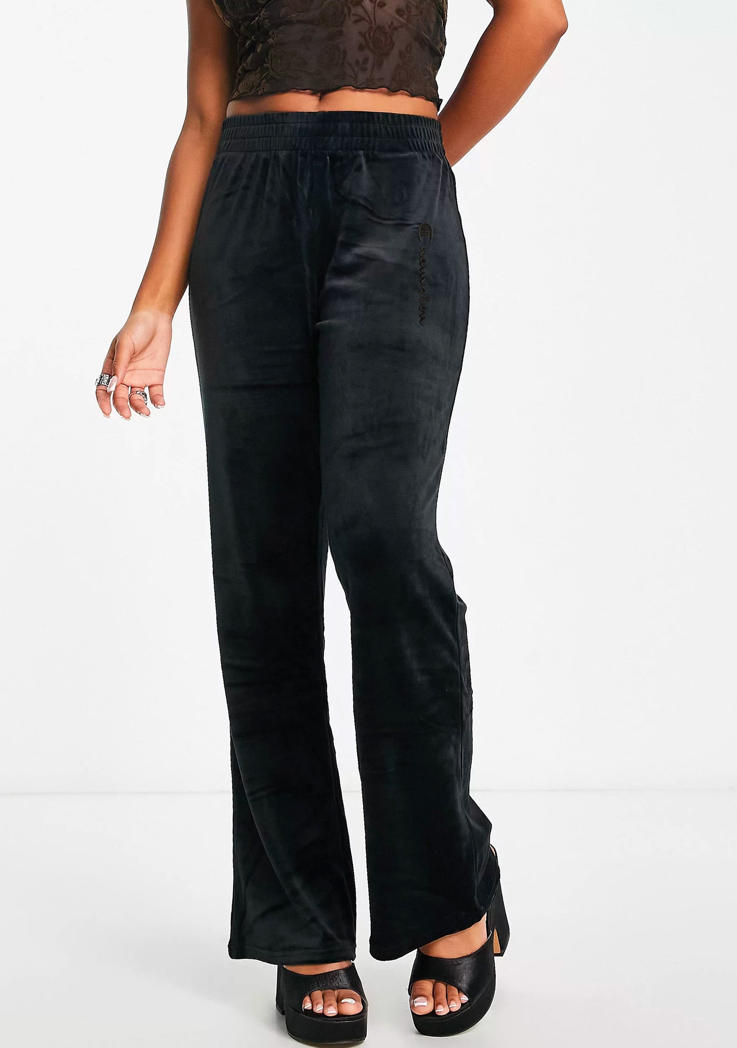 Champion Womens Wide Leg Velvet Velour Pants Black