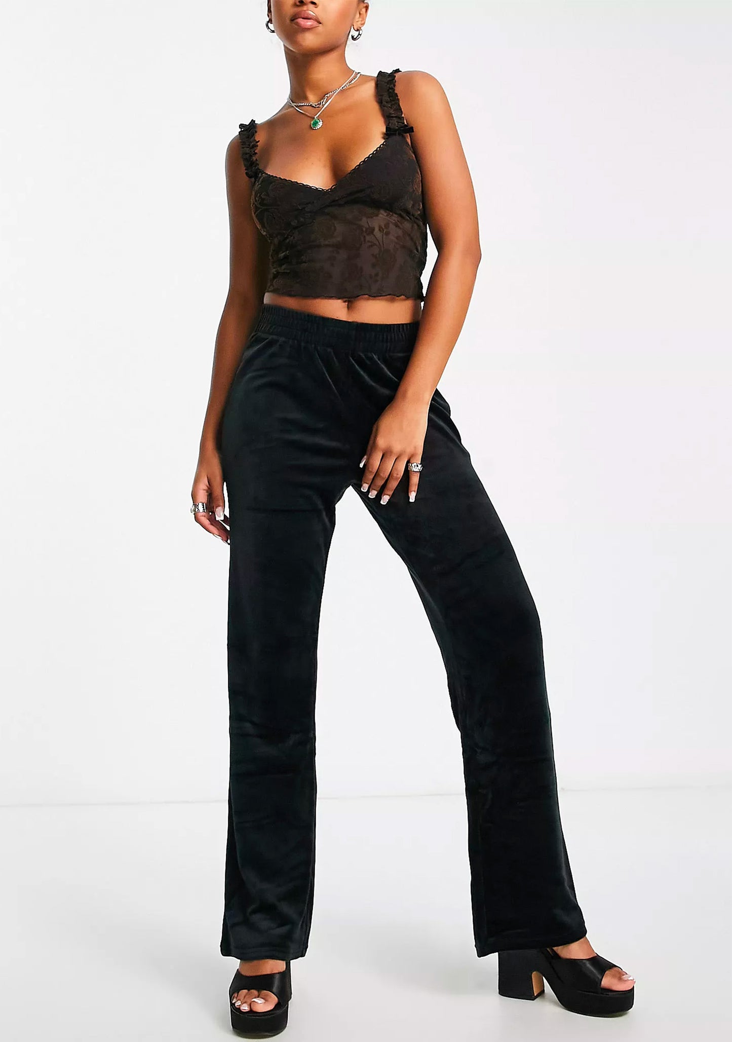 Champion Womens Wide Leg Velvet Velour Pants Black