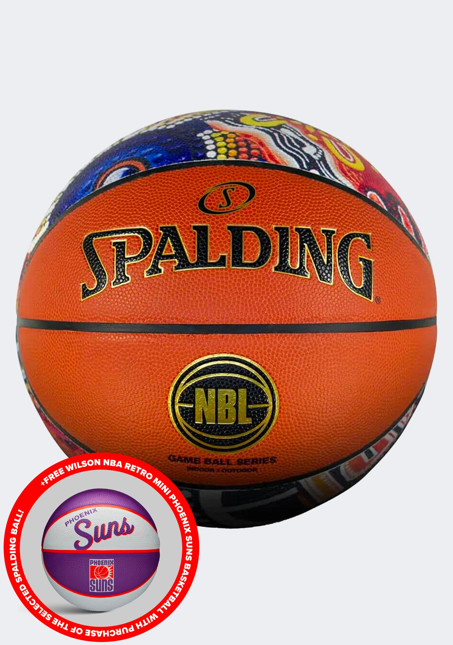 Spalding NBL Indigenous All Surface Ball with FREE Wilson NBA Team Mini Retro Phoenix Suns Basketball