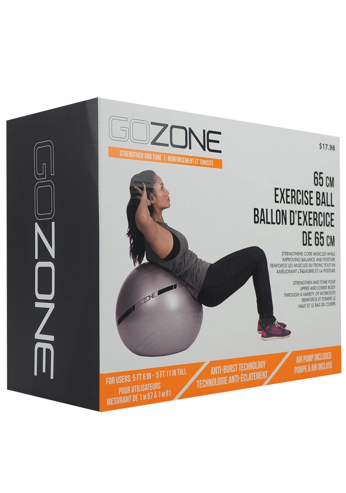 GoZone 65cm Exercise Ball (Pump Included) With FREE Light Resistance Band
