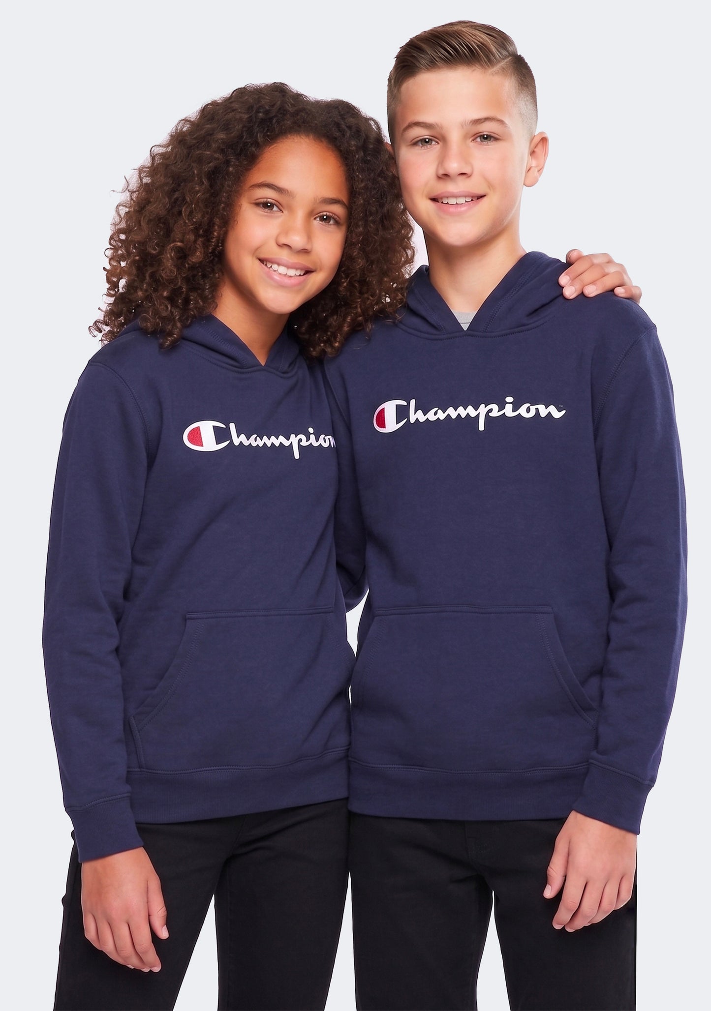 Champion Kids' Script Logo Hoodie Navy