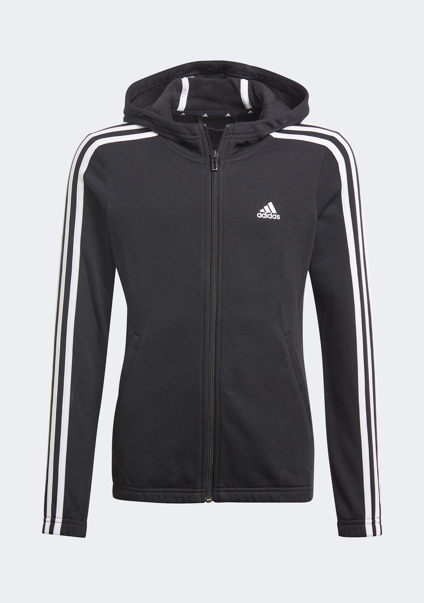 Adidas Girls Essentials 3 Stripe Full Zip Hoodie
