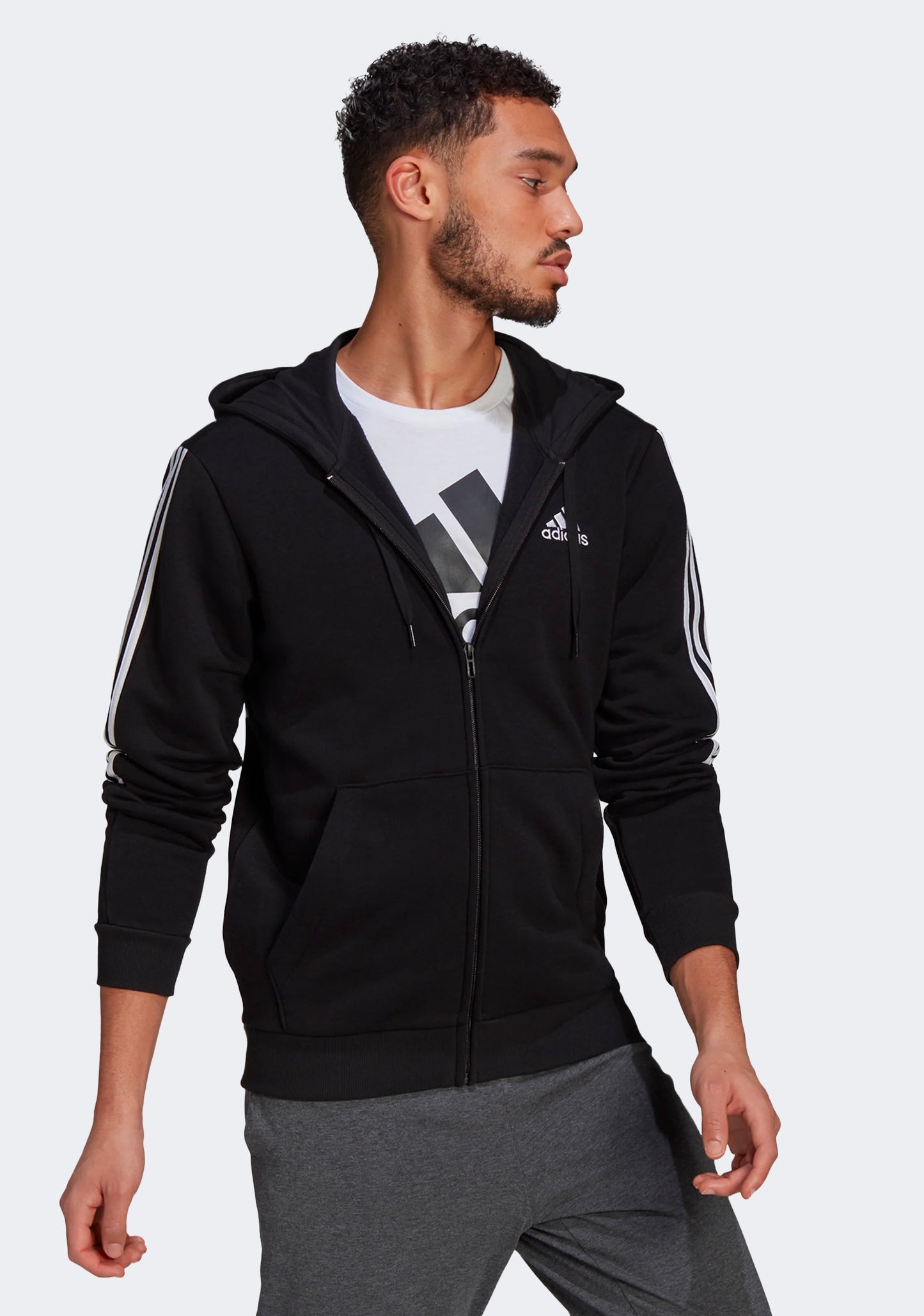 Adidas Men’s Essentials 3-Stripes Fleece Cut Full Zip Hoodie