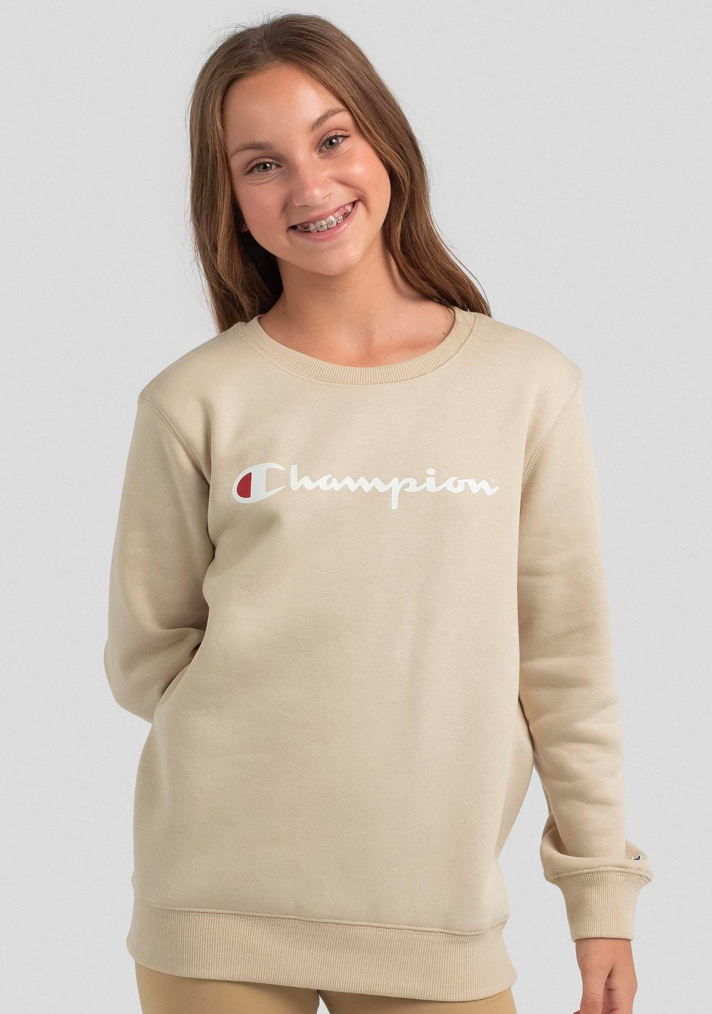 Champion Junior Script Logo Crew Beige