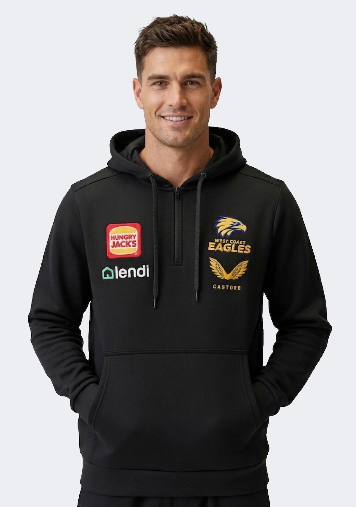 Castore Men's West Coast Eagles 1/4 Zip Travel Hoodie - Charcoal