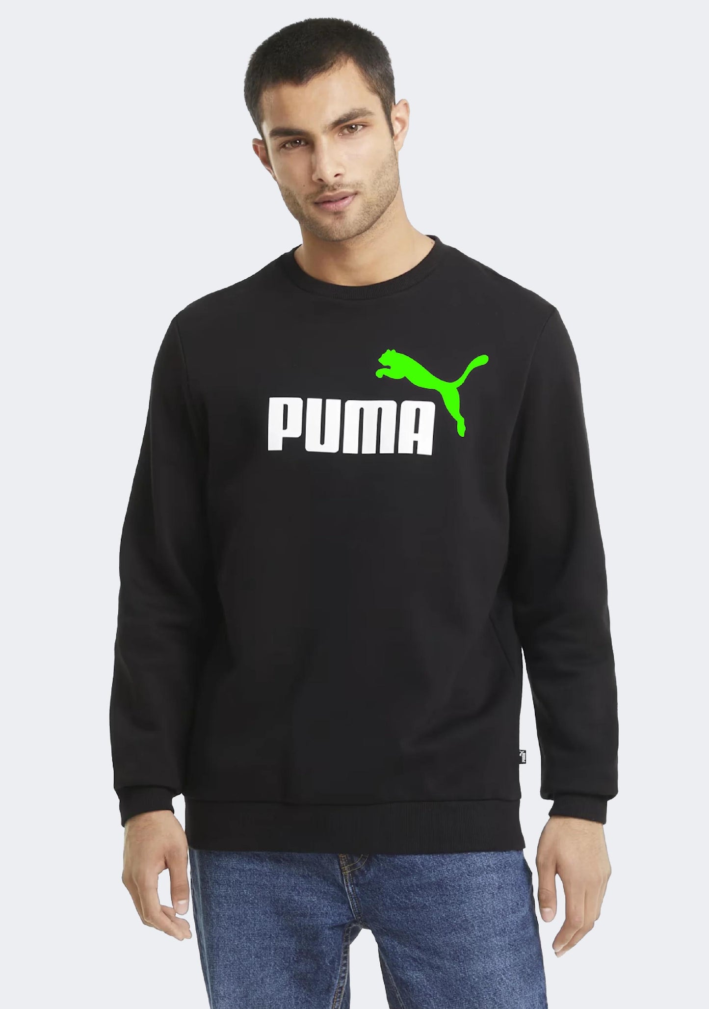 Puma Men's ESS+ 2 Colour Logo Crew Black/Green