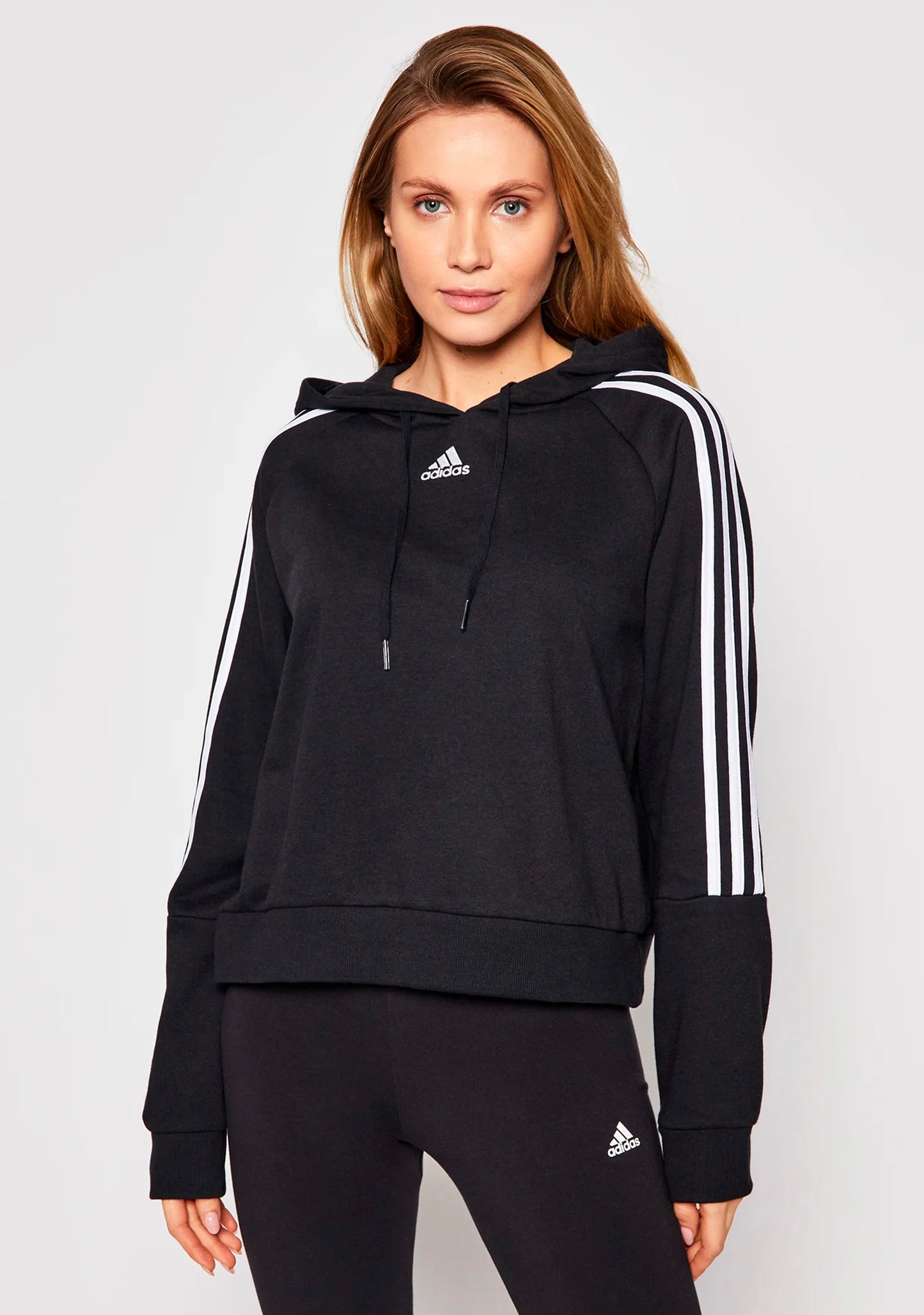 Adidas Women's Essentials Loose Cut 3 Stripes Cropped Hoodie