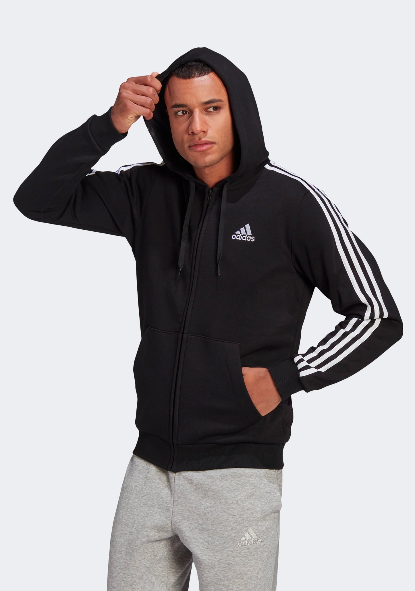 Adidas Men’s Essentials 3-Stripes Fleece Cut Full Zip Hoodie