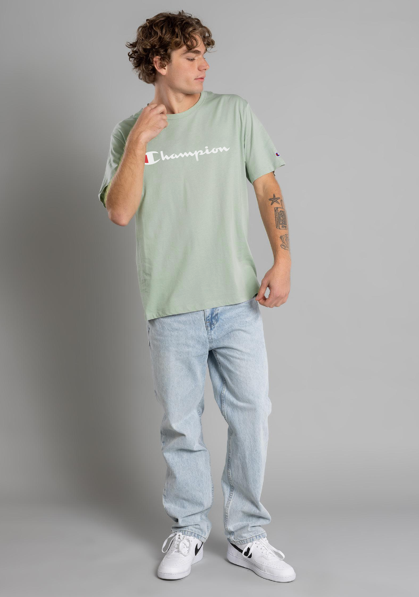 Champion Men's Script Logo Short Sleeve Clever Sage