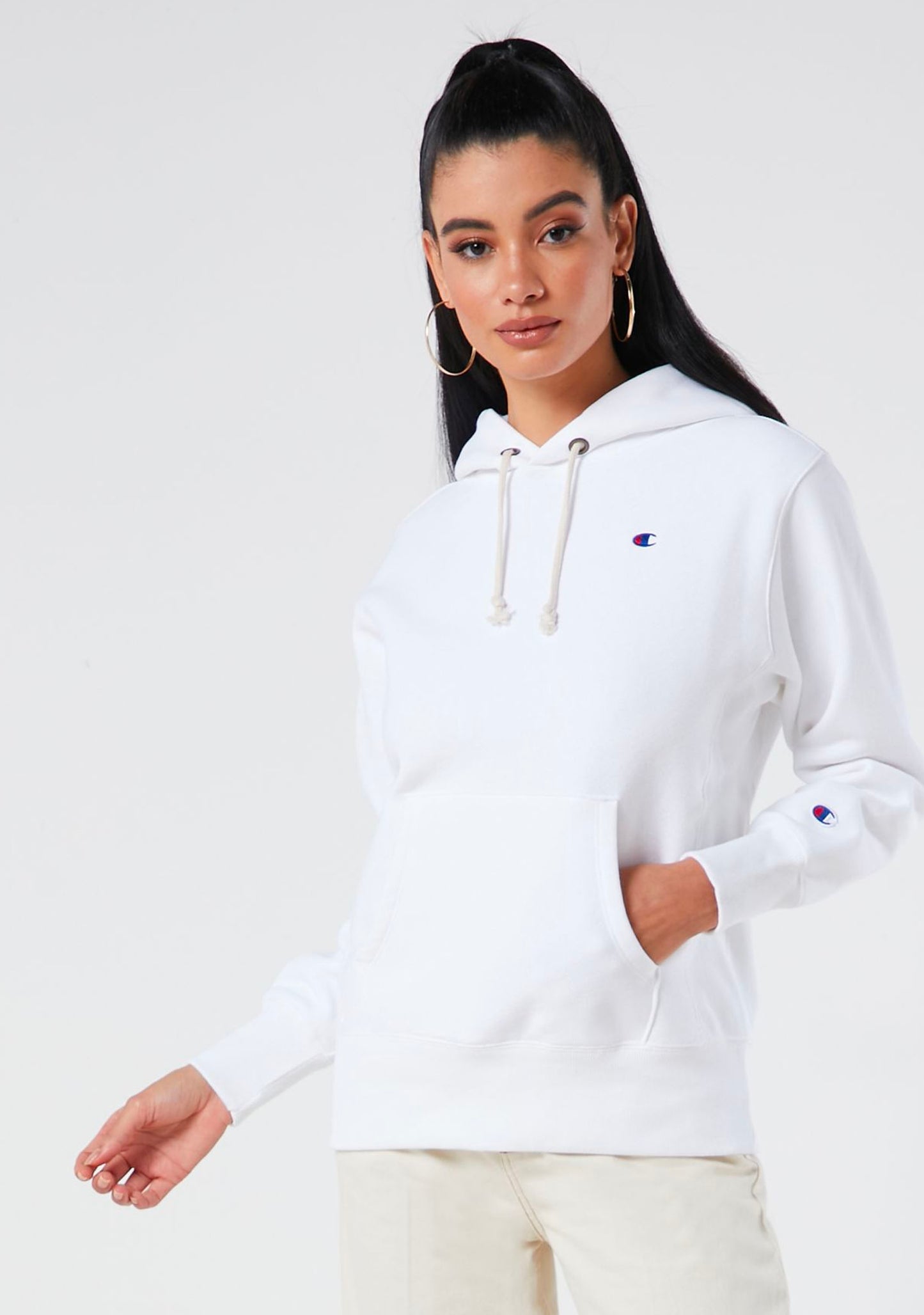 Champion Women’s Reverse Weave C Logo Regular Fit Hoodie White