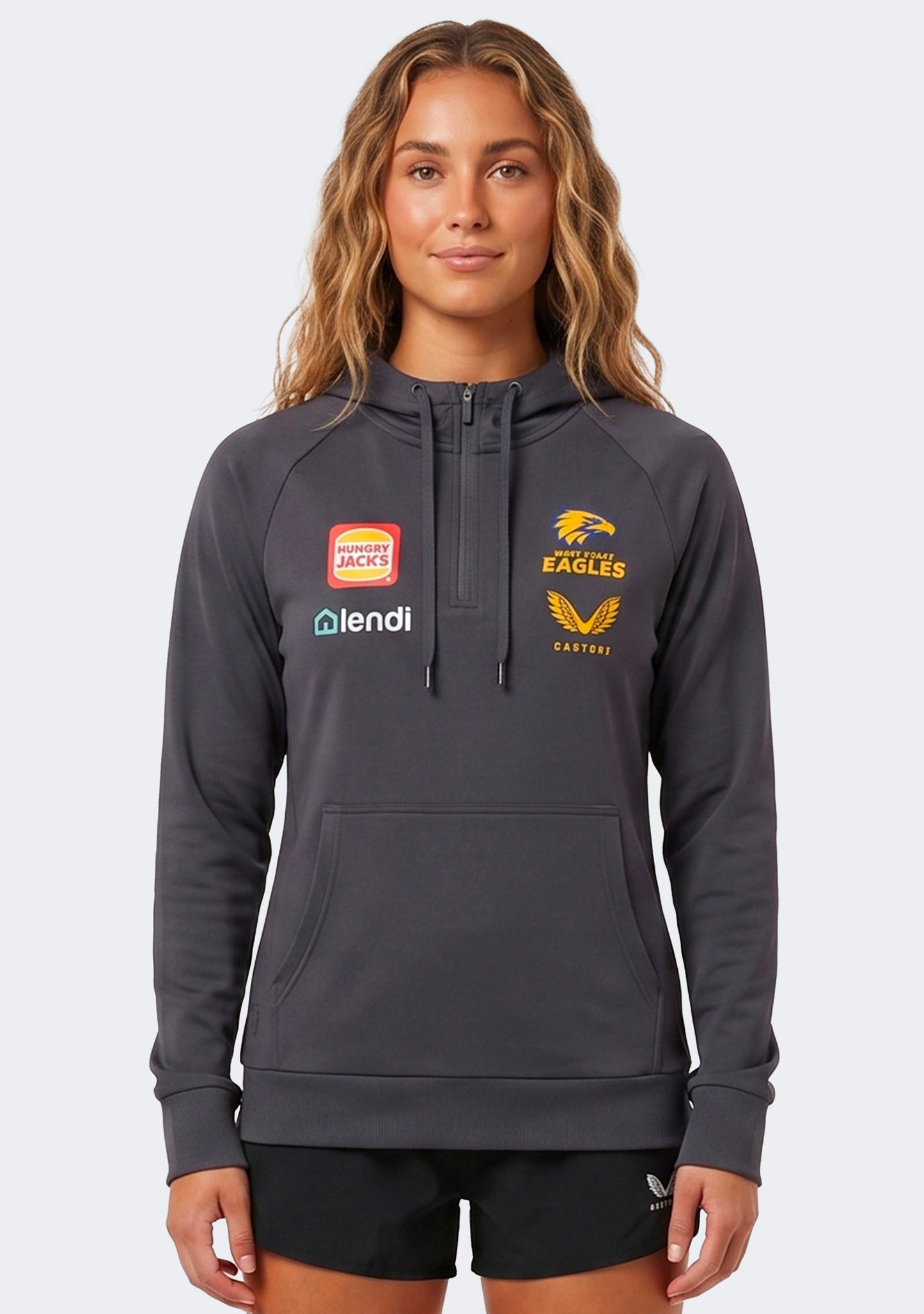 Castore Women's West Coast Eagles 1/4 Zip Travel Hoodie Charcoal