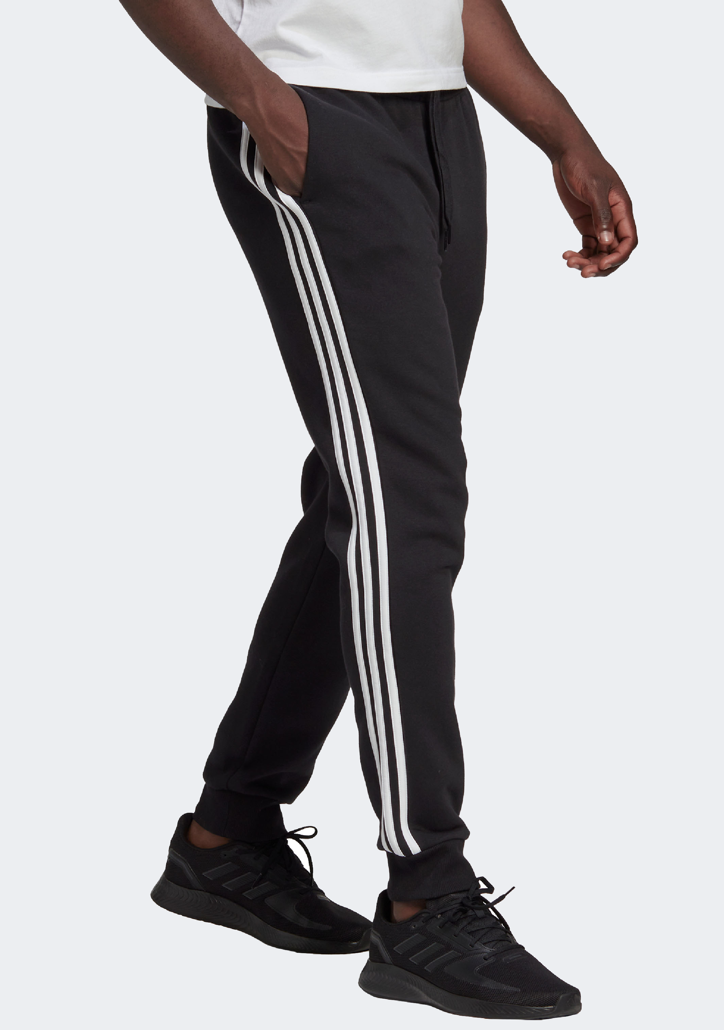 Adidas Mens Essentials Fleece Tapered Cuffed 3-Stripes Joggers
