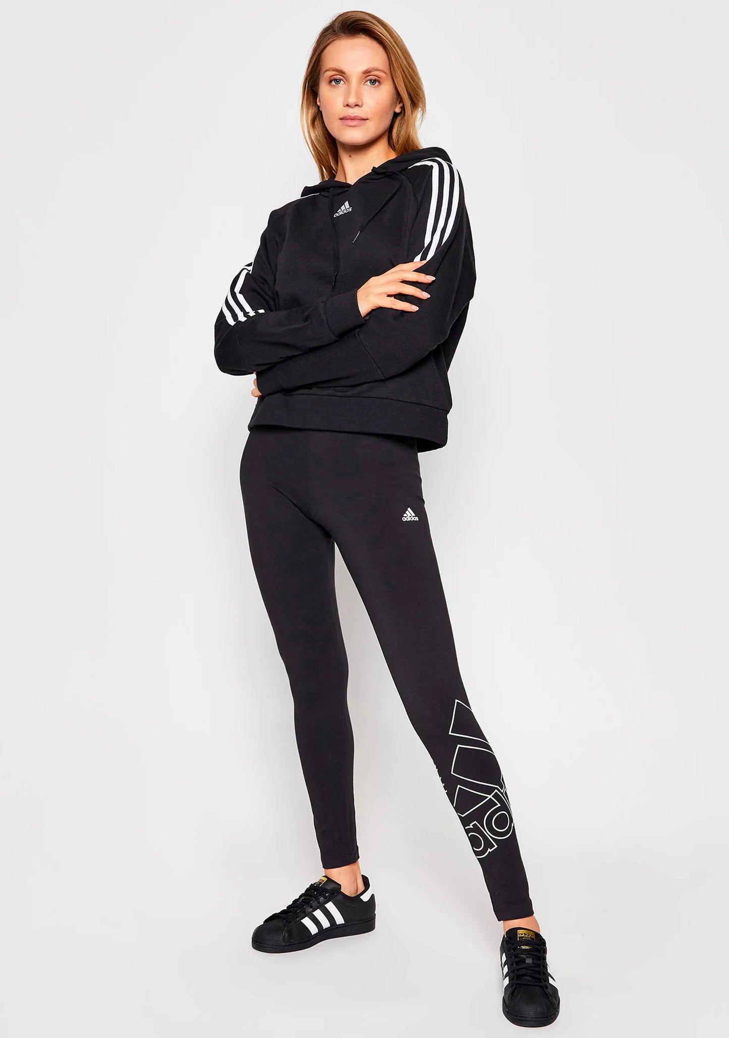 Adidas Women's Essentials Loose Cut 3 Stripes Cropped Hoodie