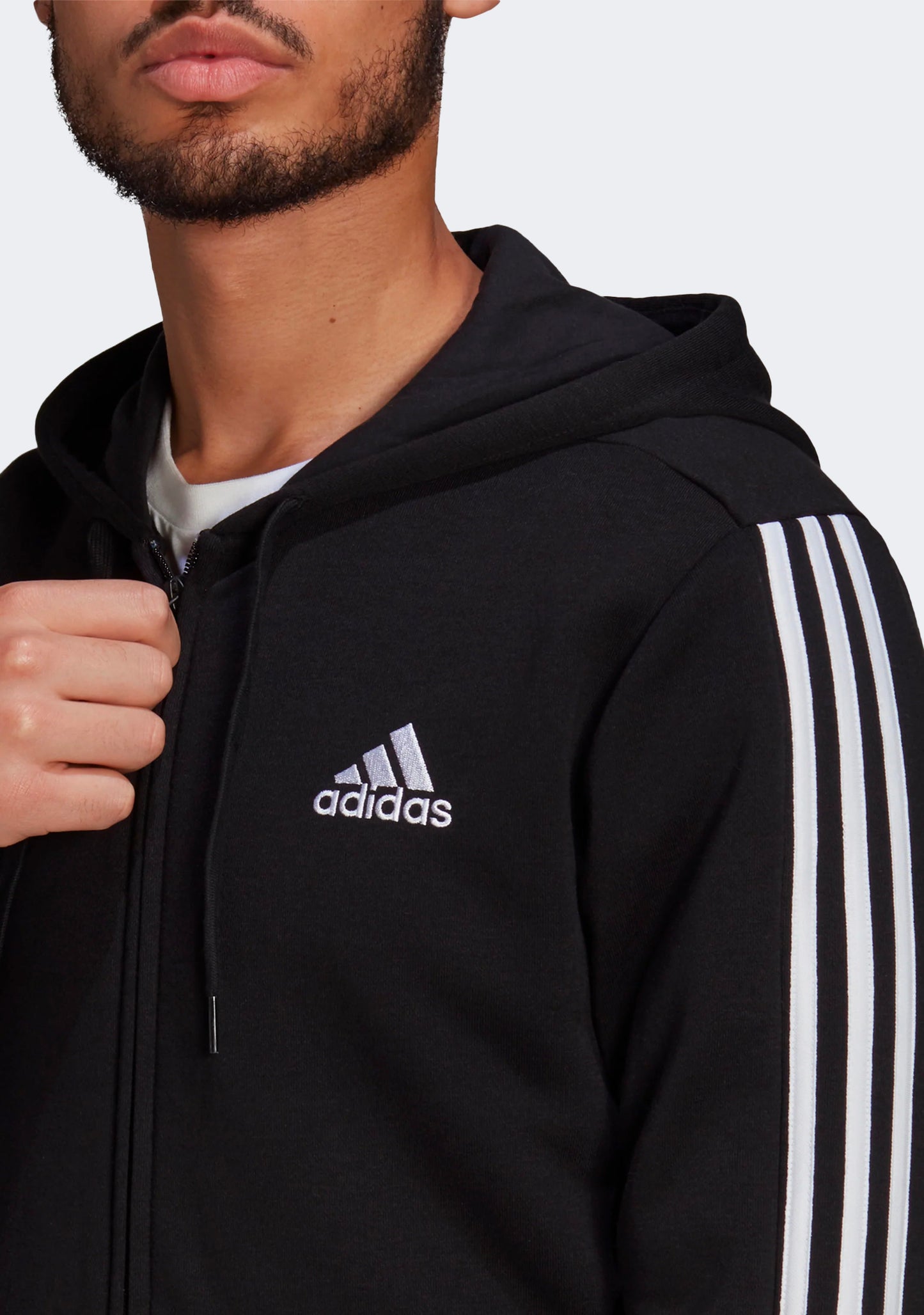 Adidas Men’s Essentials 3-Stripes Fleece Cut Full Zip Hoodie