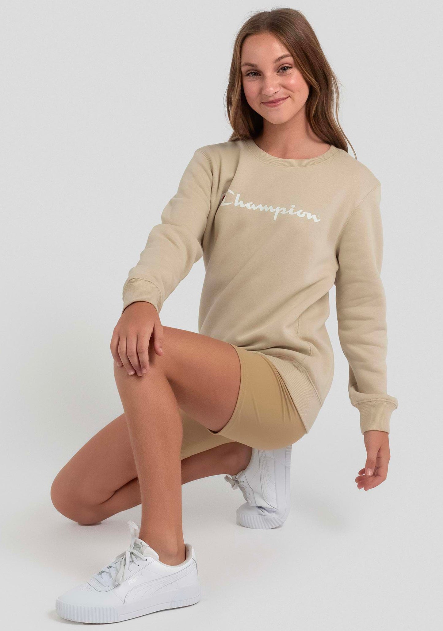 Champion Junior Script Logo Crew Beige