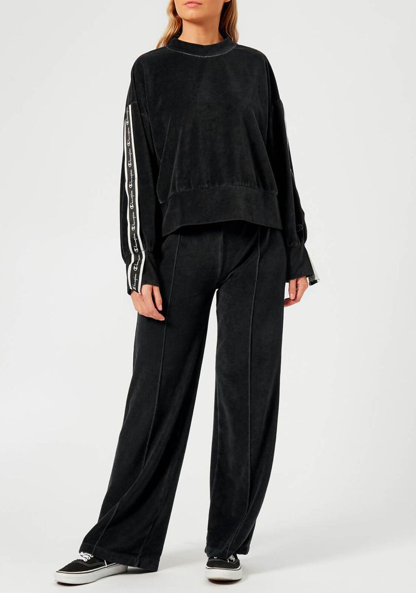 Champion Womens Wide Leg Velvet Velour Pants Black