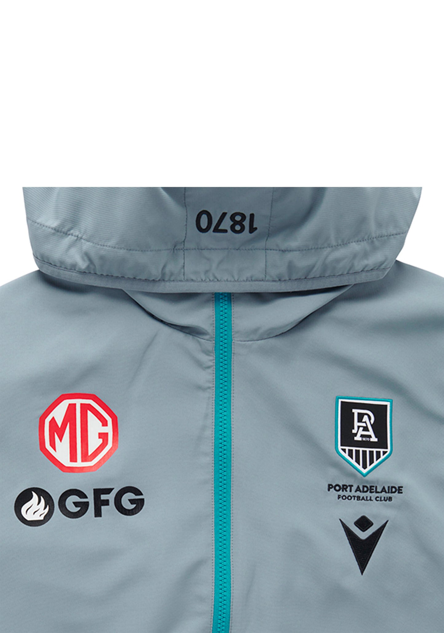 Macron Port Adelaide M21 Mens Travel Full Zip Micro Hooded Sweatshirt <BR> 58542840