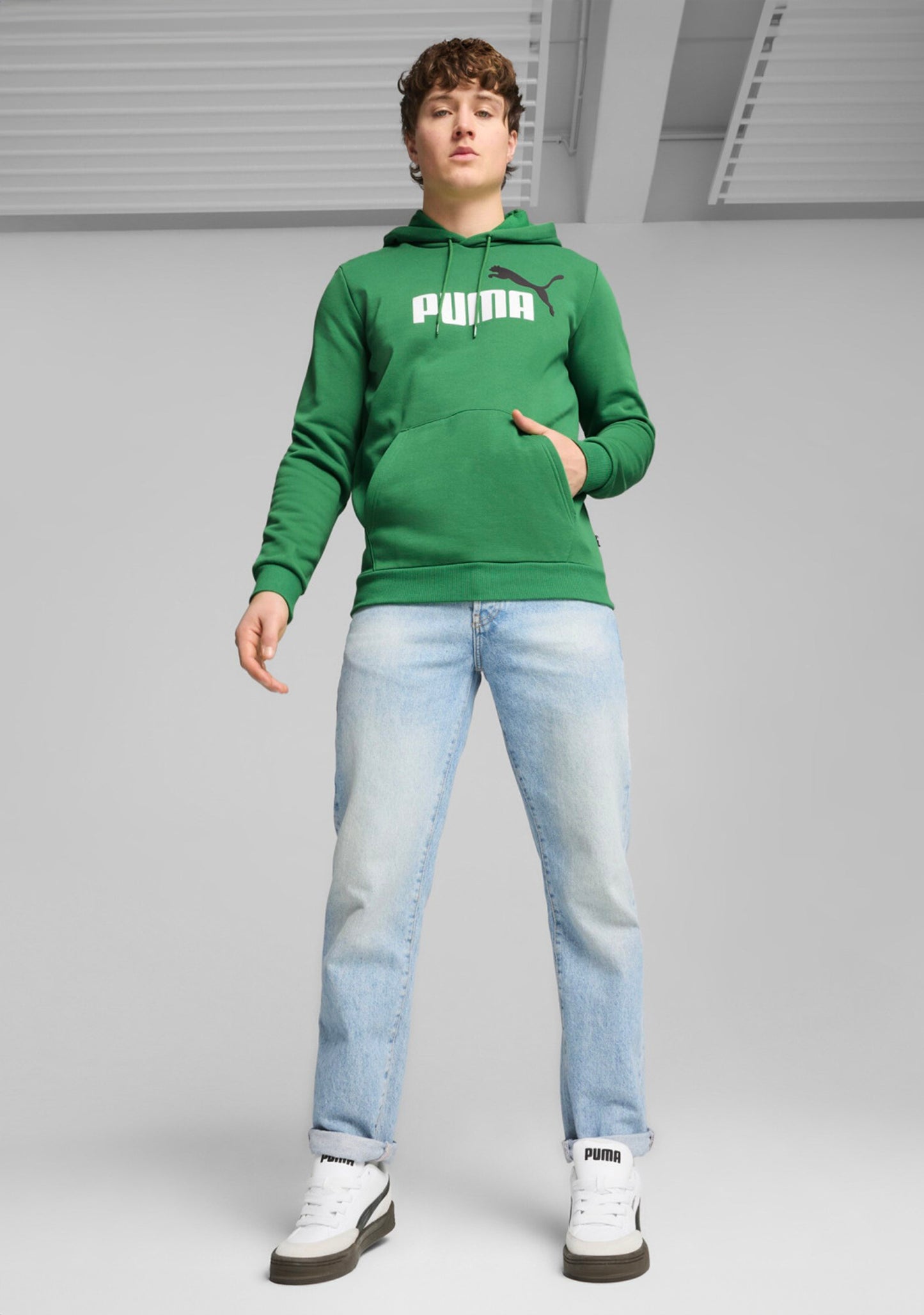 Puma Men's Essentials+ Two-Tone Big Logo Hoodie Green