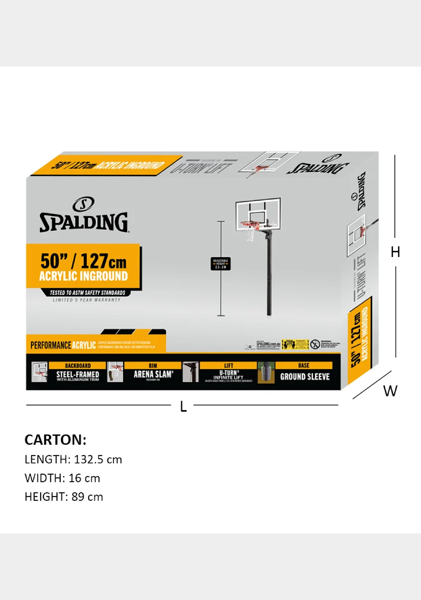 Spalding In-Ground System - 50 inch (127cm) Acrylic U-Turn