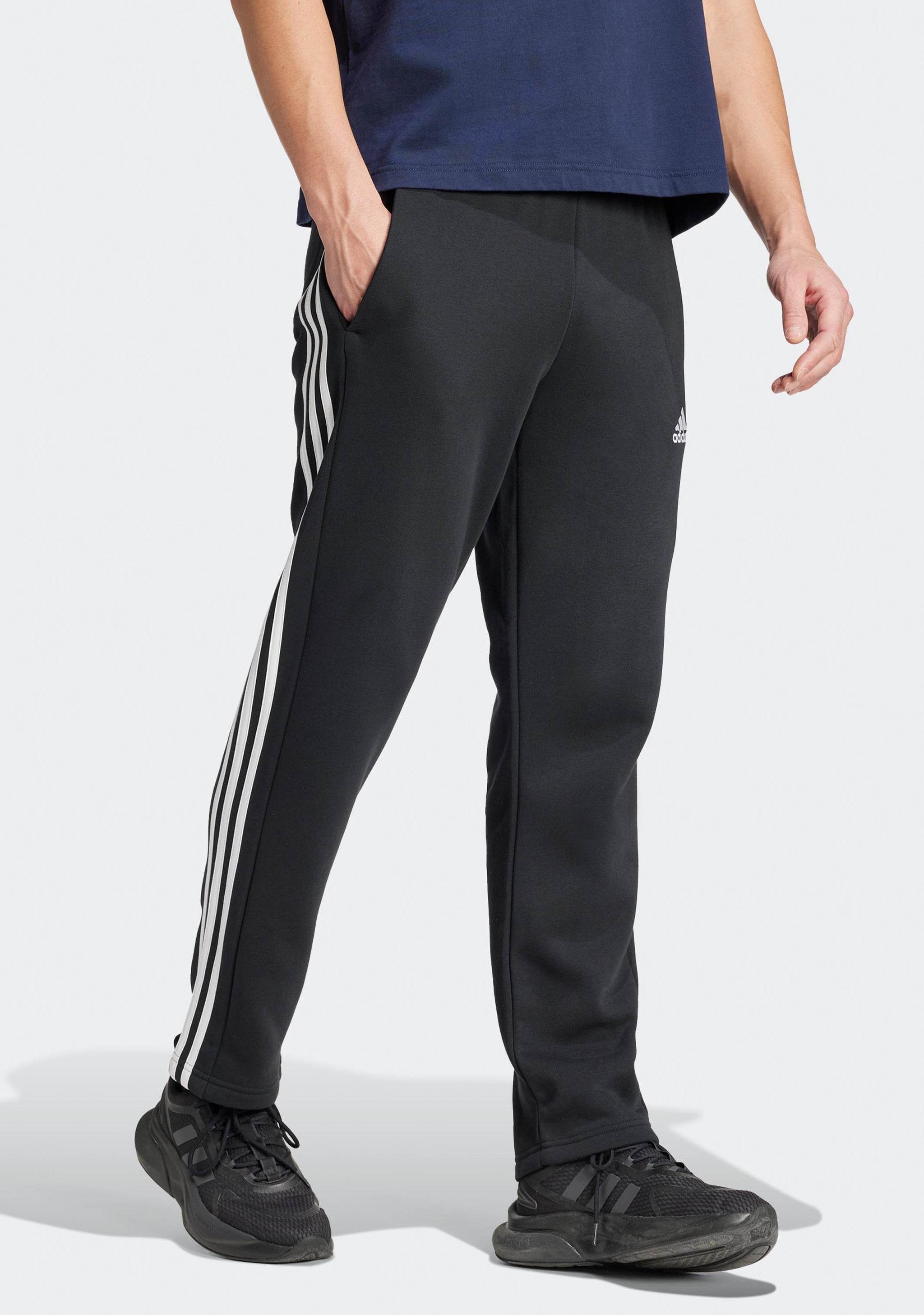 Adidas Men's Essentials 3-Stripes Open Hem Fleece Pants