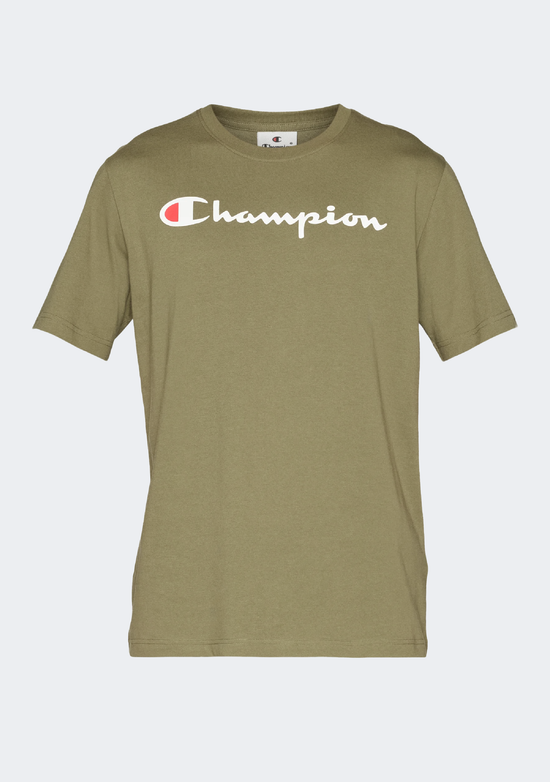 Champion Men's Script Logo Short Sleeve Sand Pepper
