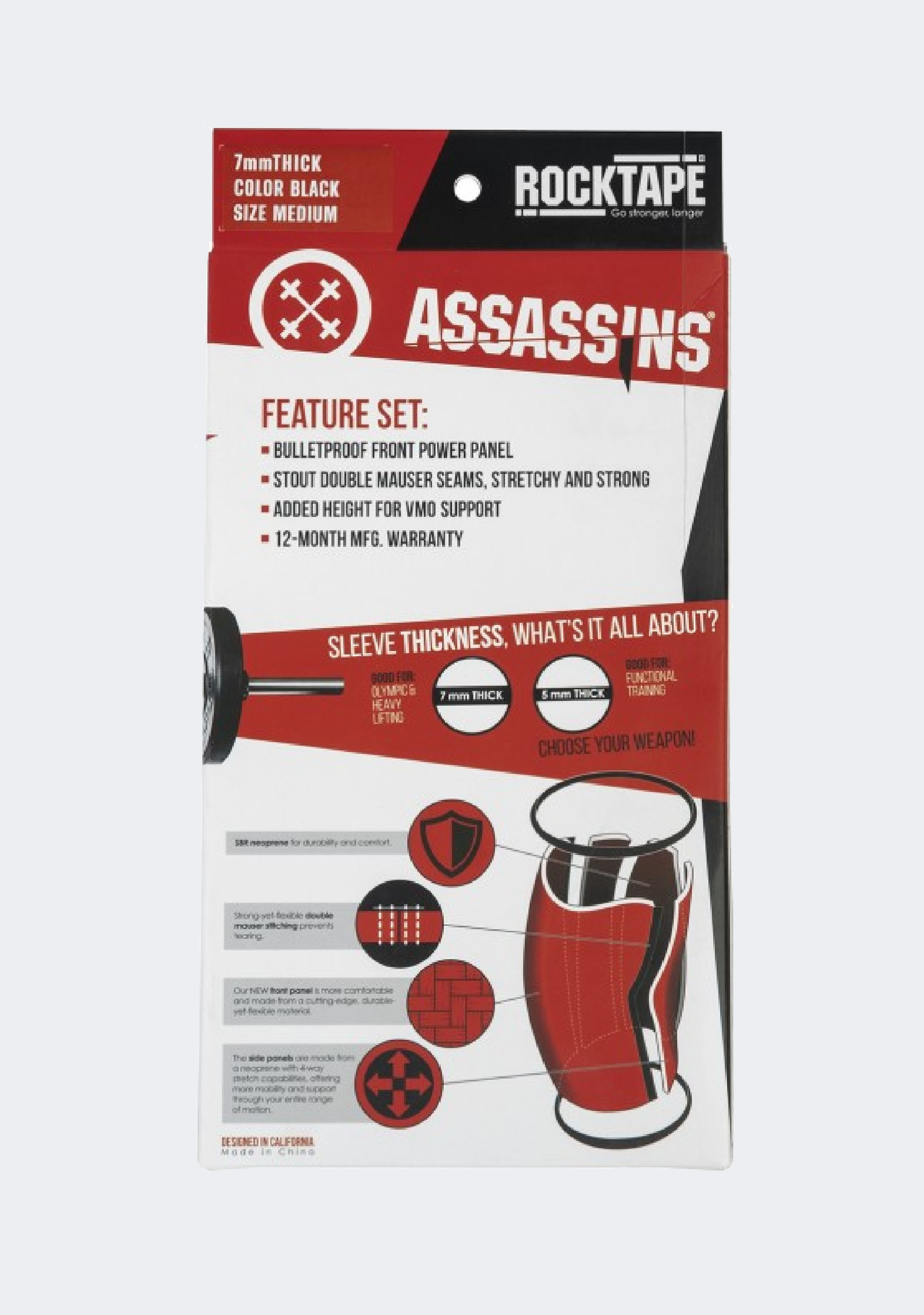 Rocktape Assassins Knee Sleeve 7mm Thick White Manifesto
