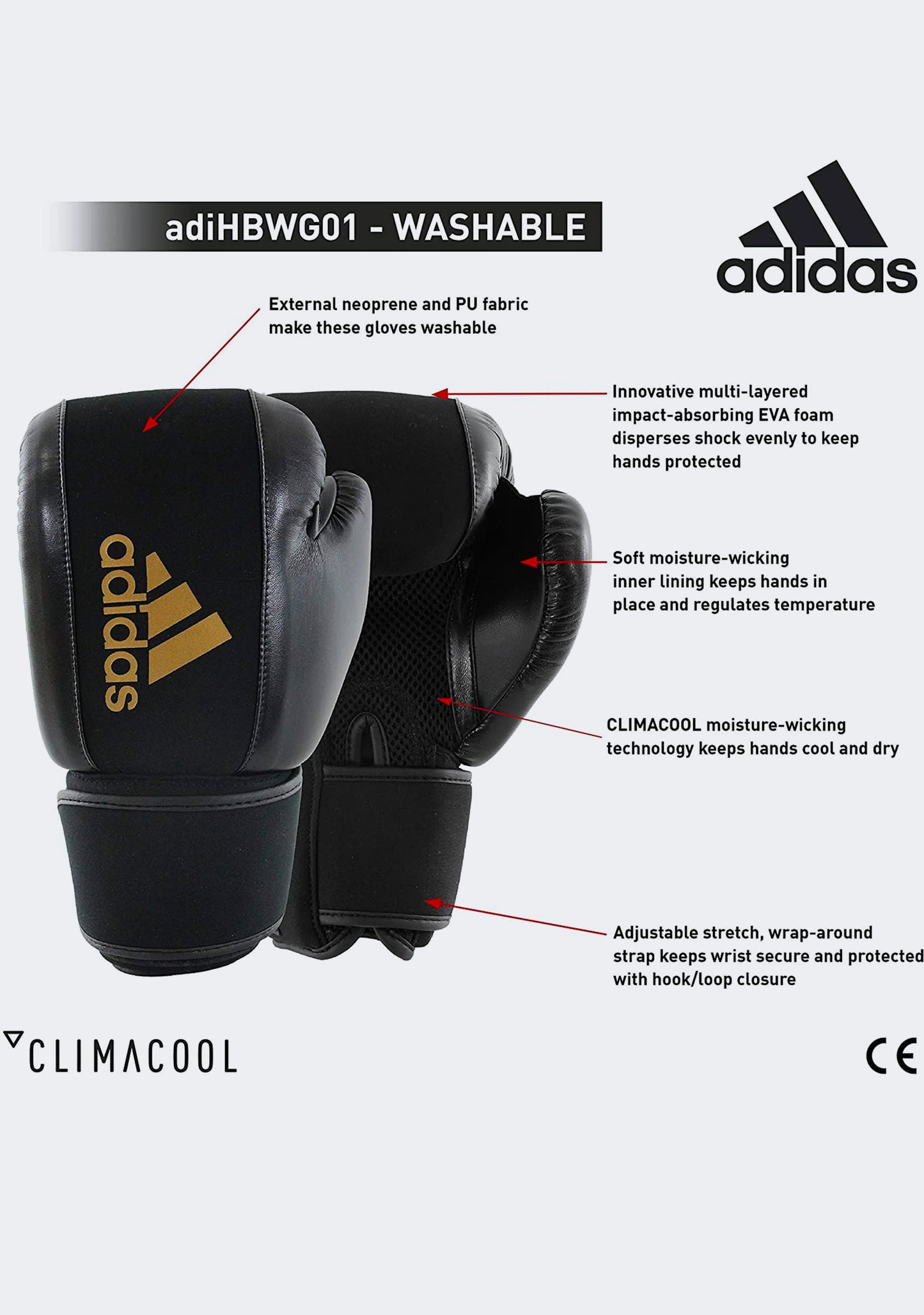 Adidas Women's Washable Boxing Glove Black/Gold