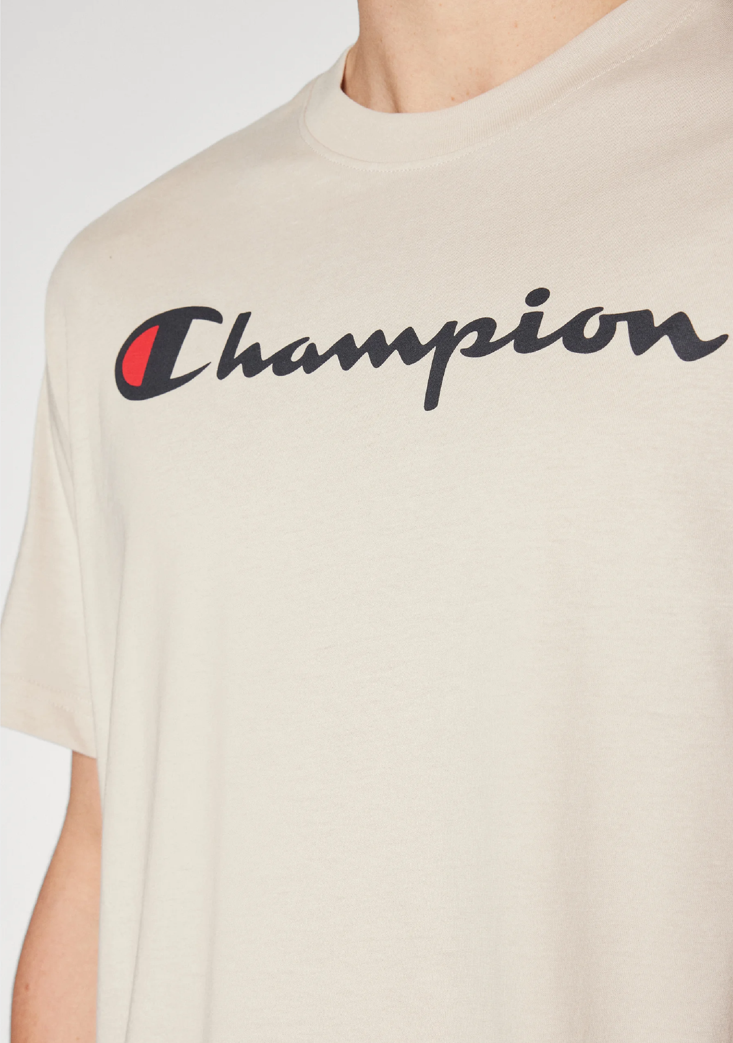 Champion Men's Script Logo Short Sleeve Ivory Canvas