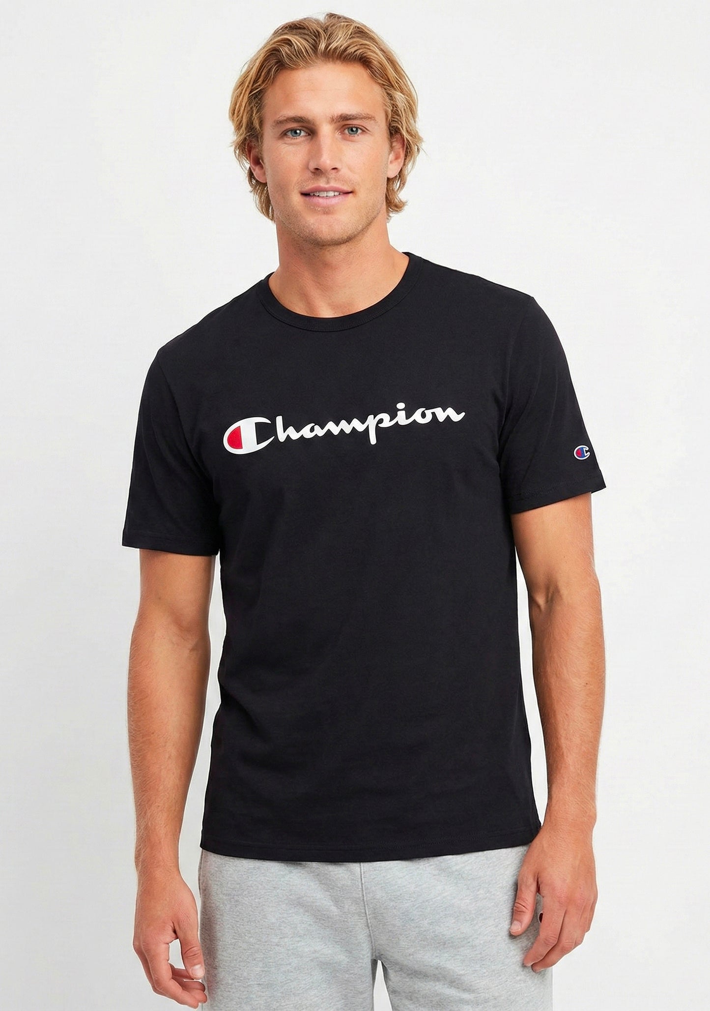 Champion Men's Script Logo Short Sleeve Tee Black