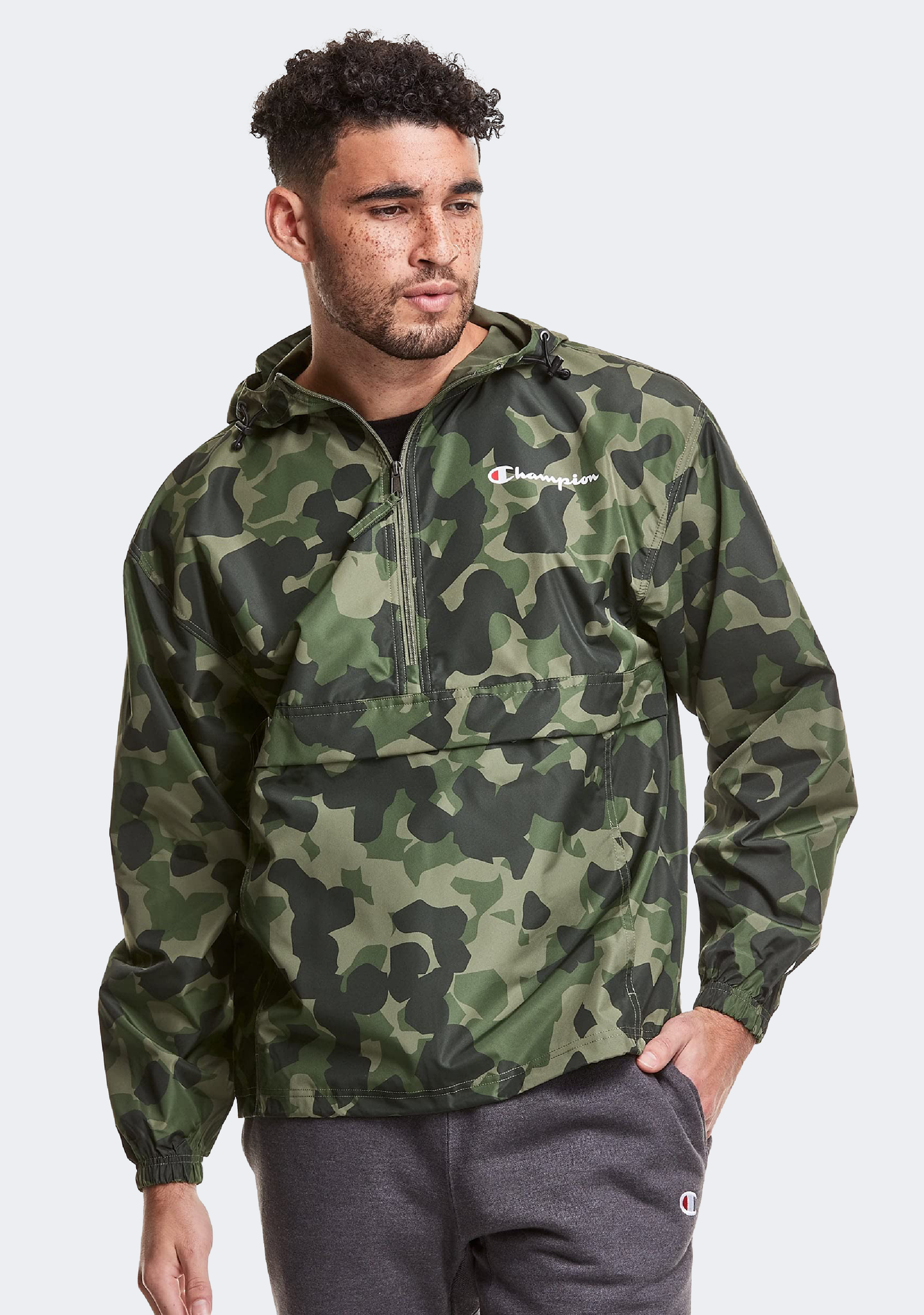 Champion Men’s US Quarter Zip Packable Jacket Green Camo