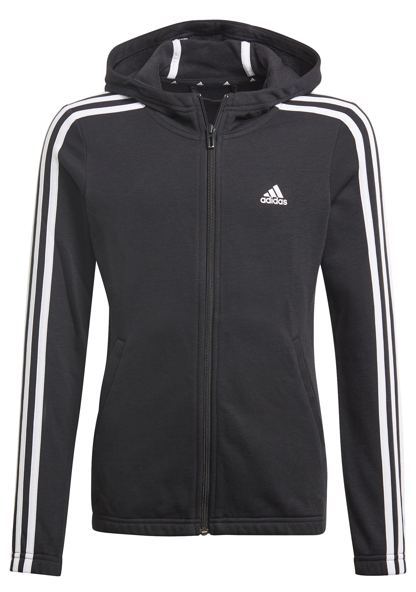 Adidas Girls Essentials 3 Stripe Full Zip Hoodie