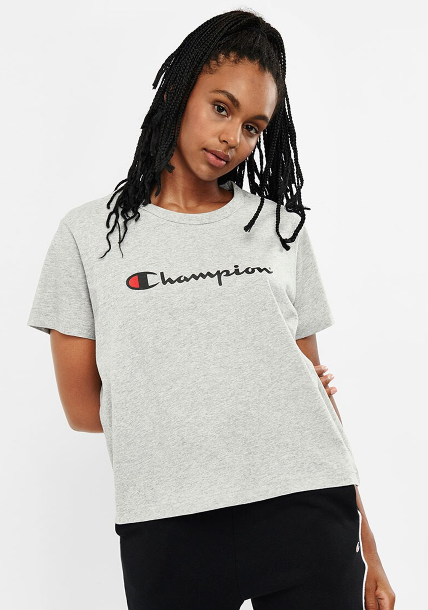 Champion Women's Script Crop Boxy Tee Grey