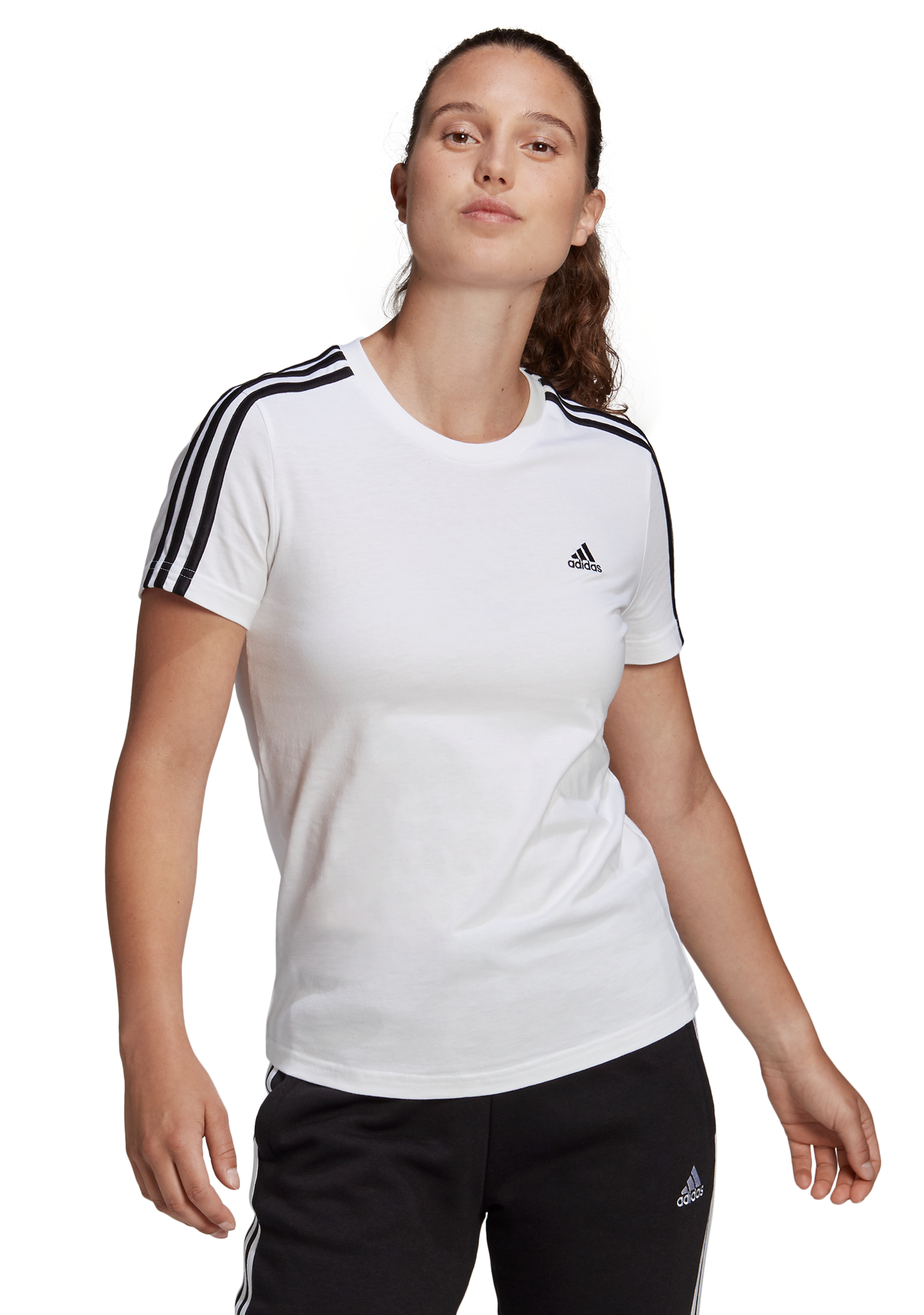 Adidas Womens Loungewear Essentials Slim 3 Stripes Tee GL0783