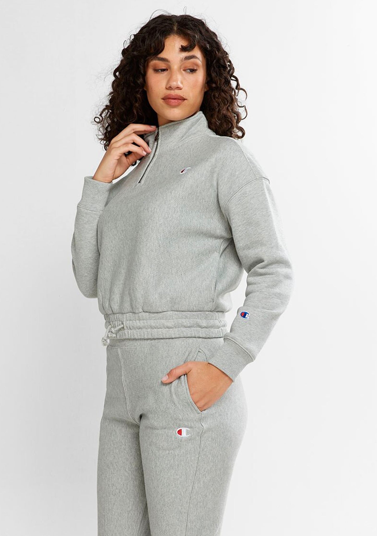 Champion Womens Reverse Weave Quarter Zip Pullover Grey <br> CTKMN A3R