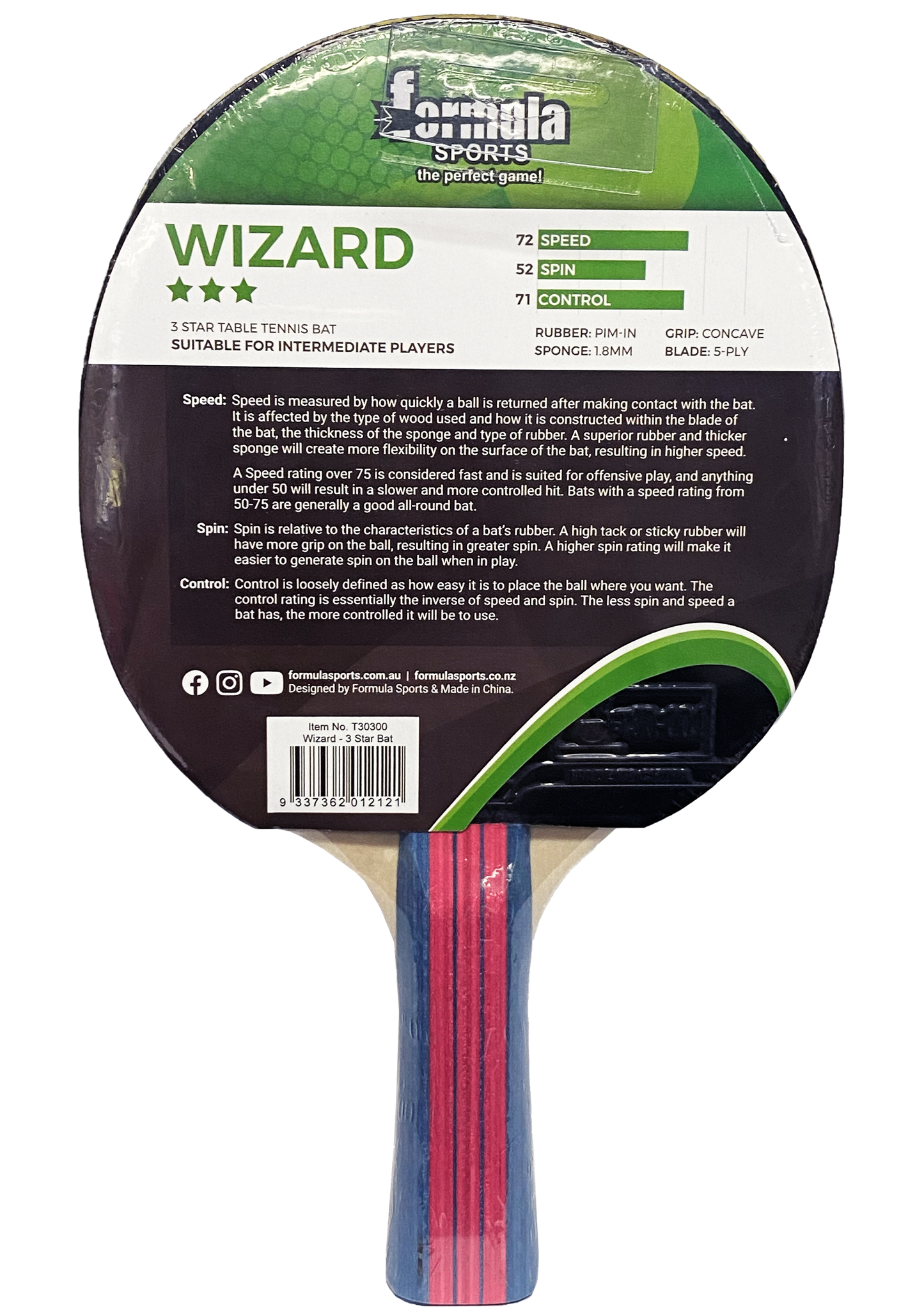 Formula Sports Wizard 3 Star Table Tennis Bat <br> T30300