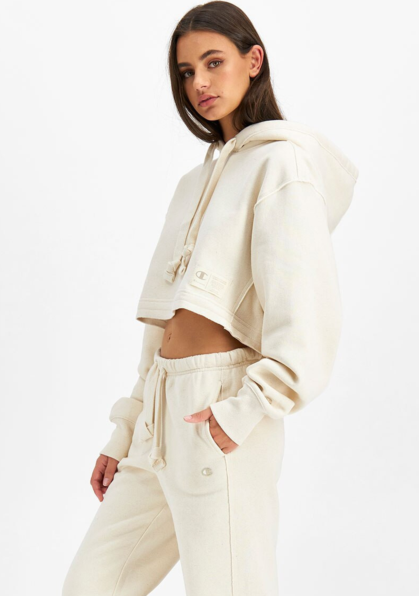 Champion Women’s Reverse Weave Beige Cropped Hoodie