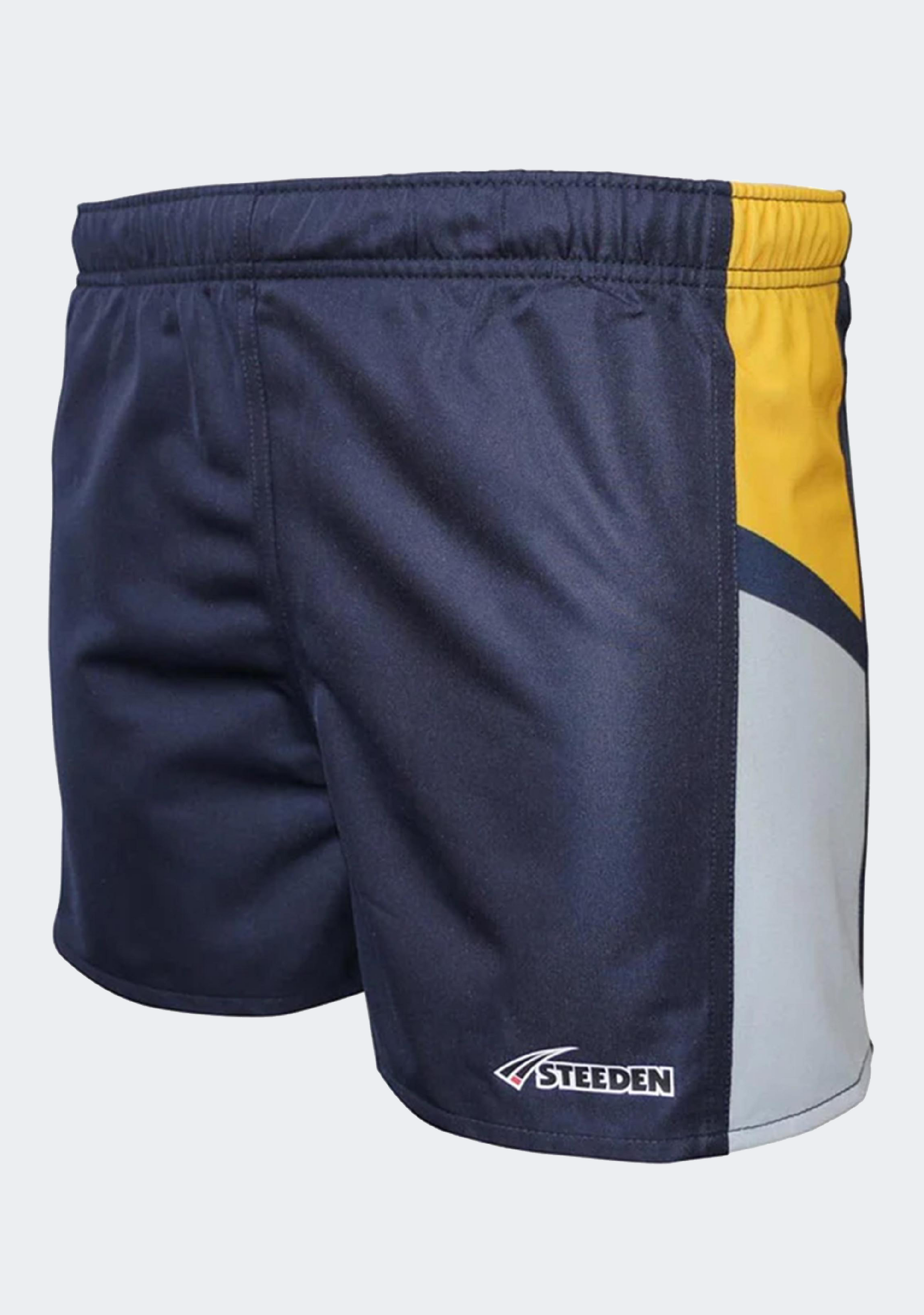 Steeden Men’s Rugby League Shorts Dark Blue/Yellow/Grey