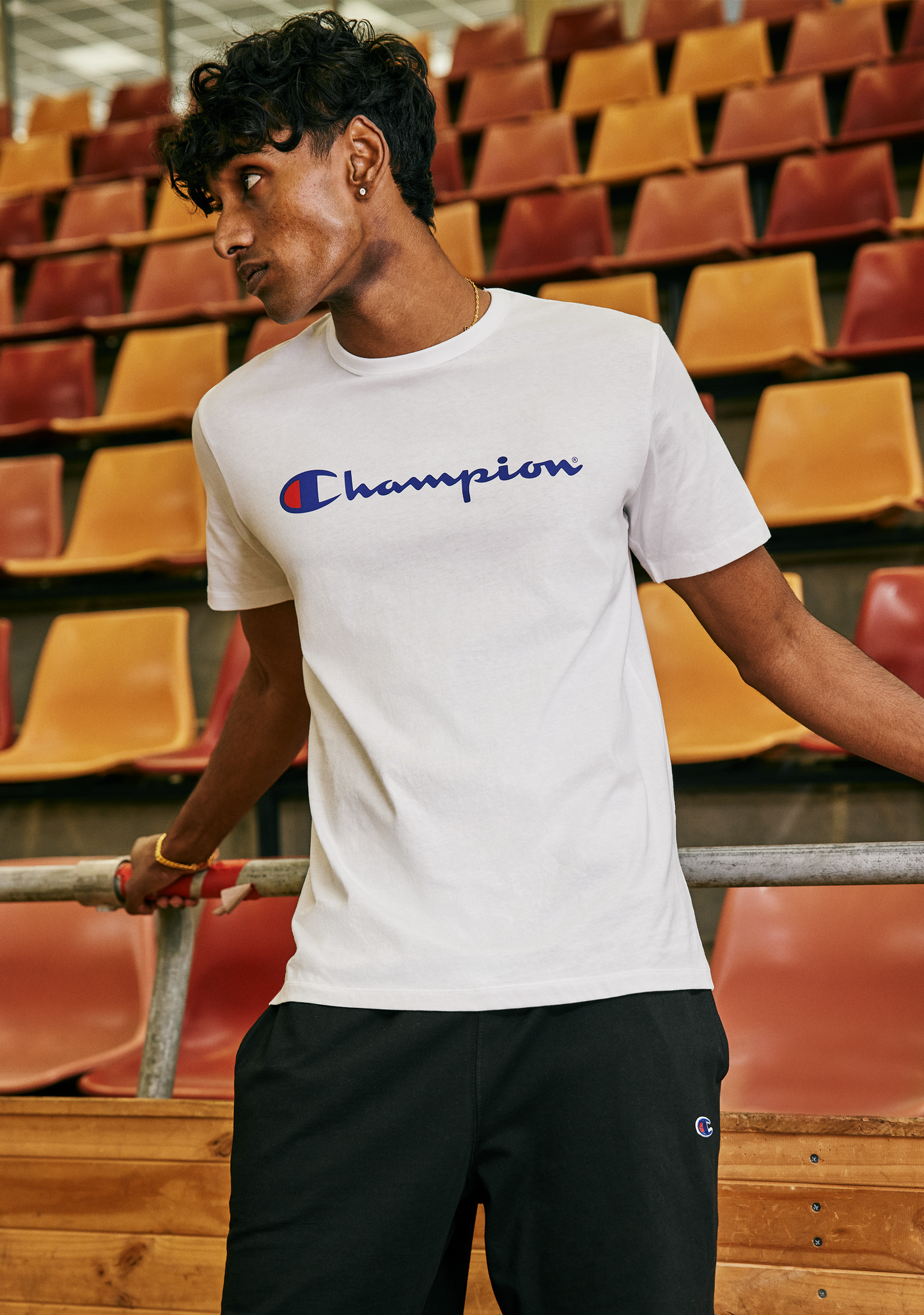 Champion Men's Script Logo Short Sleeve Tee White