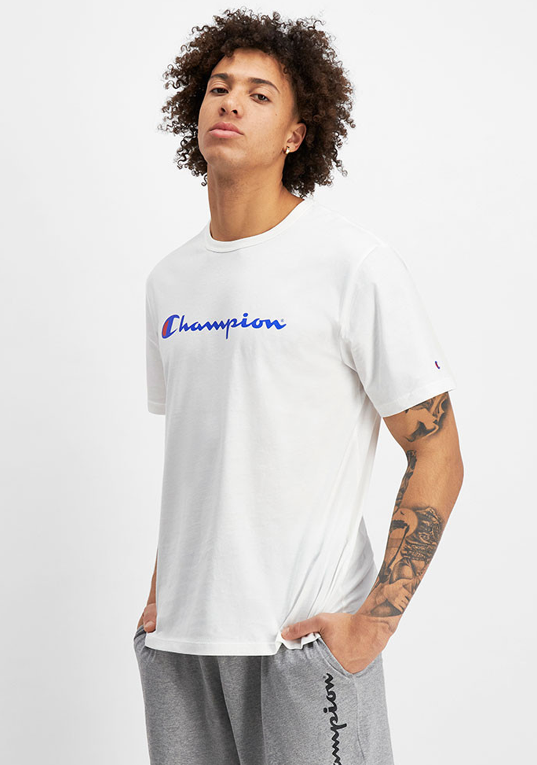 Champion Men's Script Logo Short Sleeve Tee White