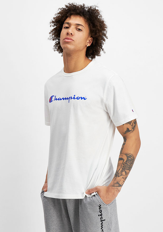 Champion Men's Script Logo Short Sleeve Tee White