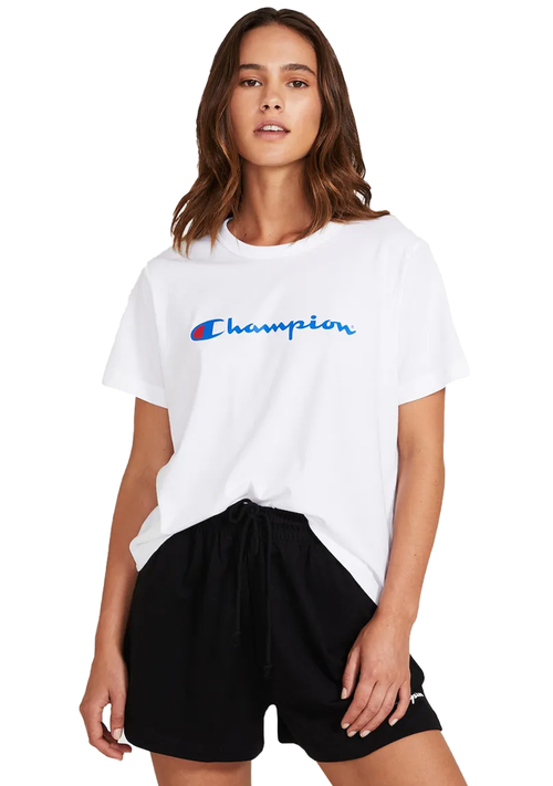 Champion Womens Script Crop Boxy Tee White <BR> CUWGN WIT