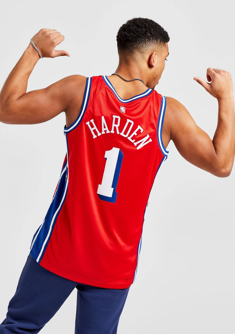 Nike Men's Philadelphia 76ers James Harden #1 Red Dri-Fit Swingman Jersey, Medium