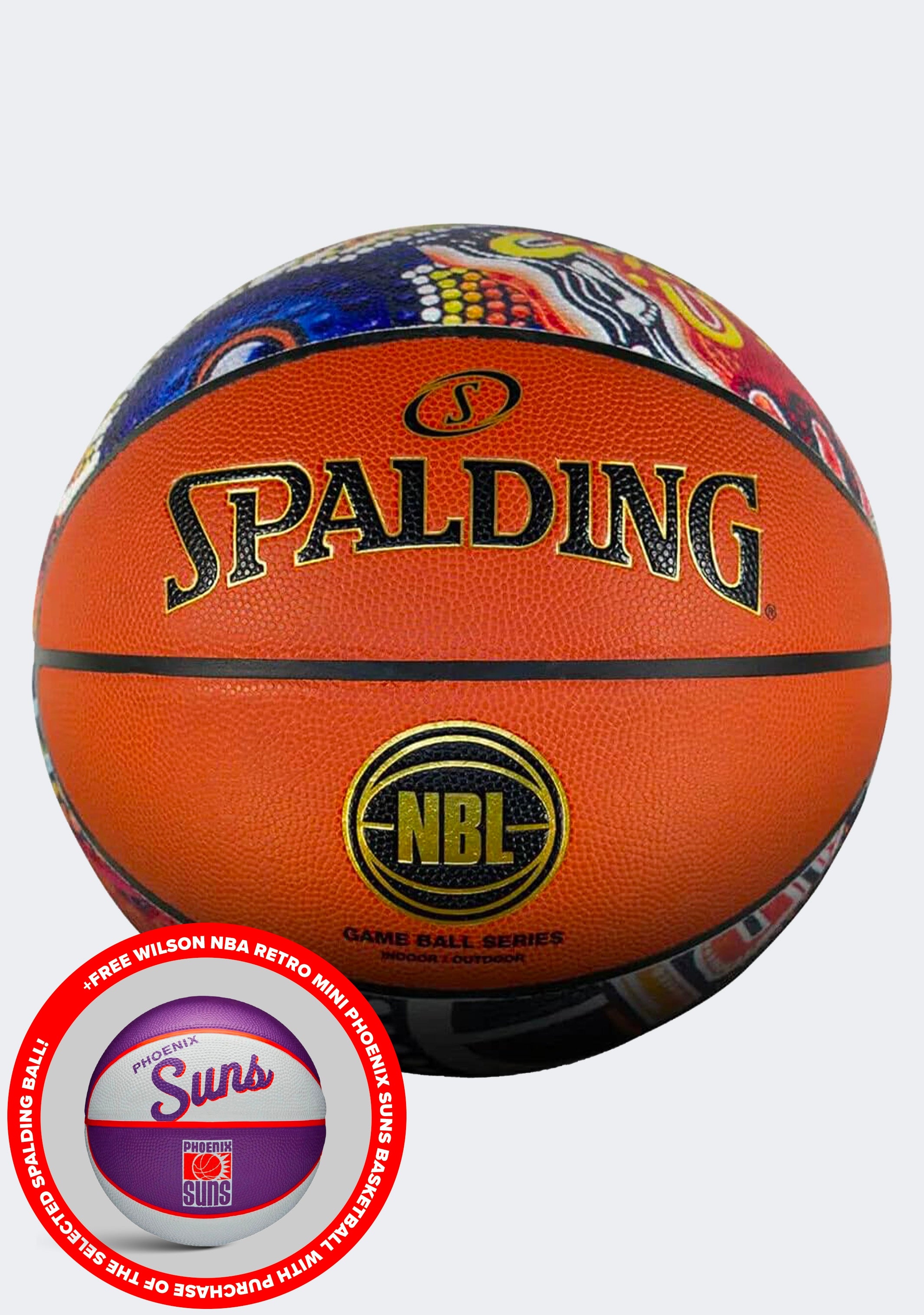 Spalding NBL Indigenous All Surface Ball with FREE Wilson NBA Team Mini Retro Phoenix Suns Basketball