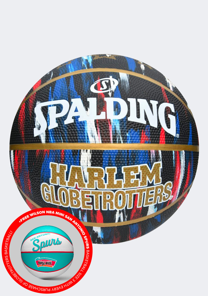 Spalding x Harlem Globetrotters Marble Series Rubber Basketball Size 7 with FREE Wilson NBA Team Mini Retro San Antonio Basketball