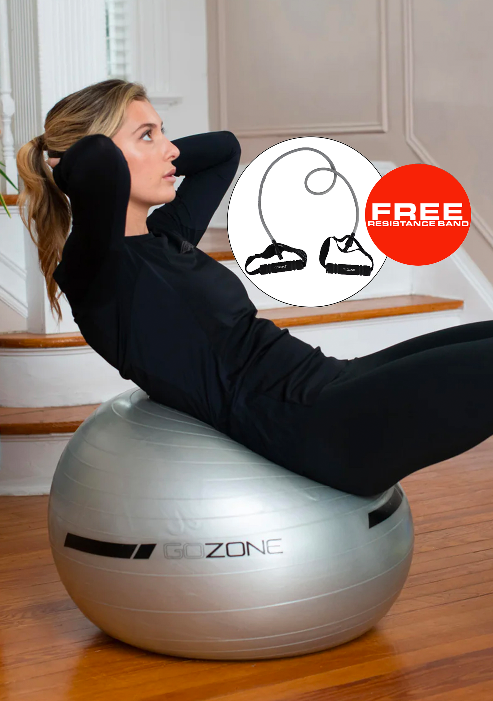 GoZone 65cm Exercise Ball (Pump Included) With FREE Light Resistance Band