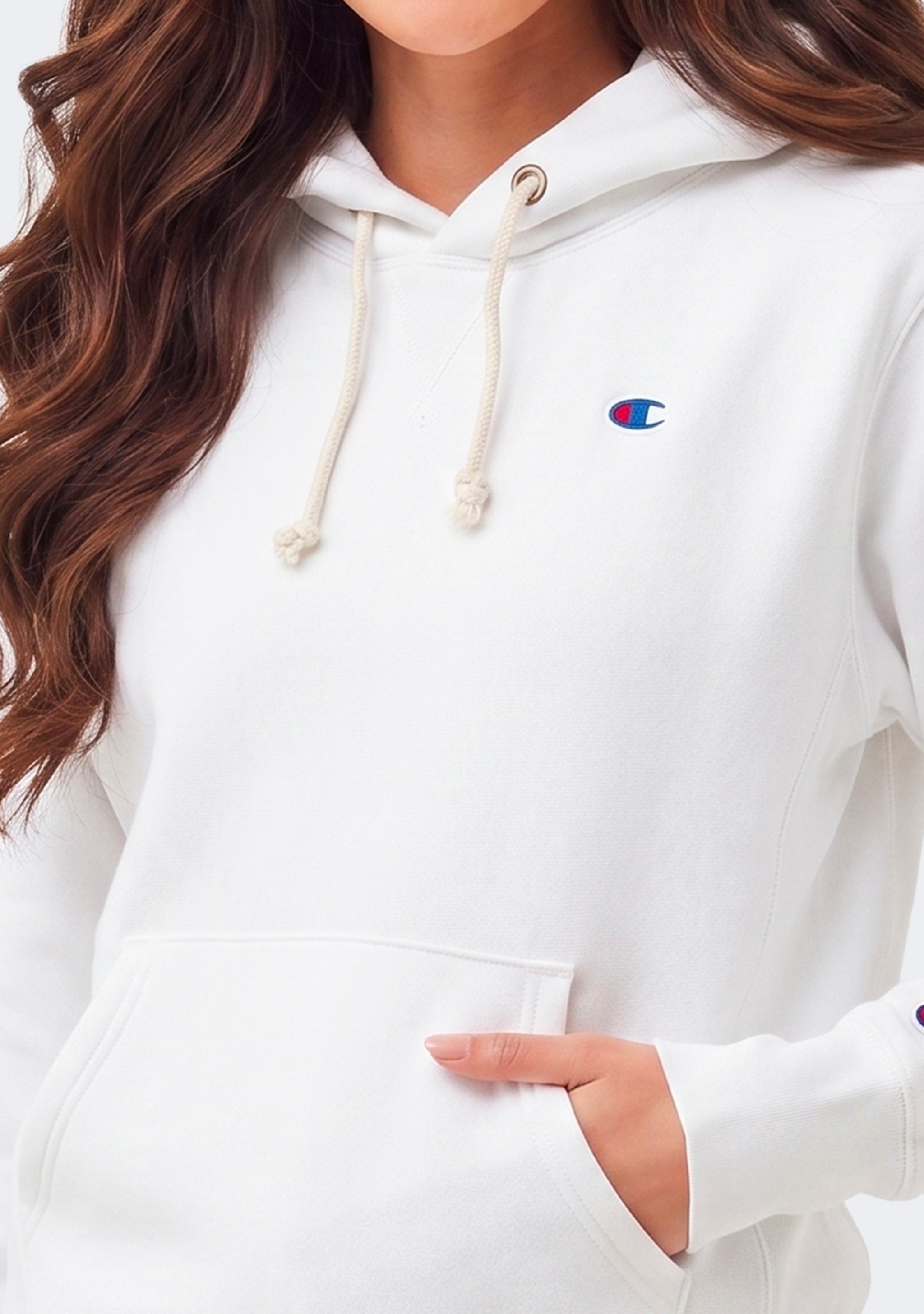 Champion Women’s Reverse Weave C Logo Regular Fit Hoodie White