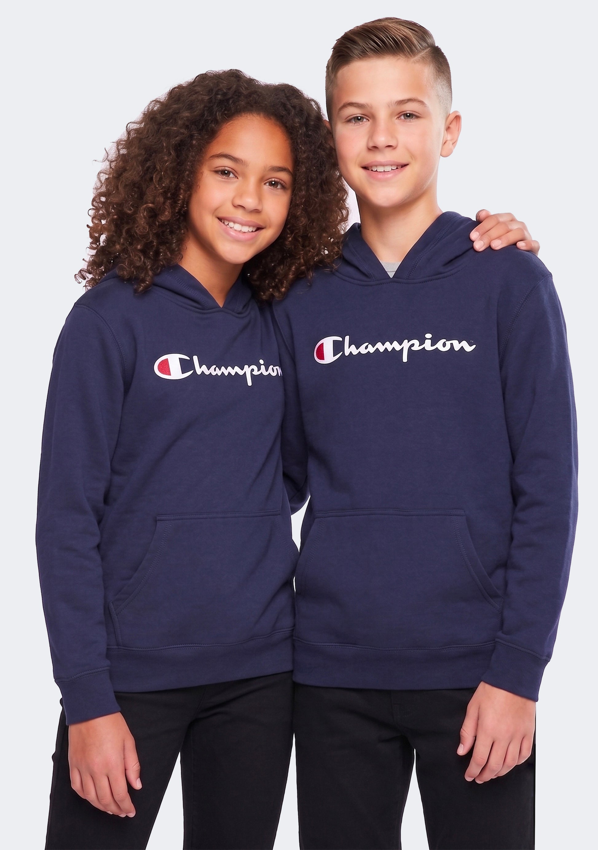 Champion Kids' Script Logo Hoodie Navy