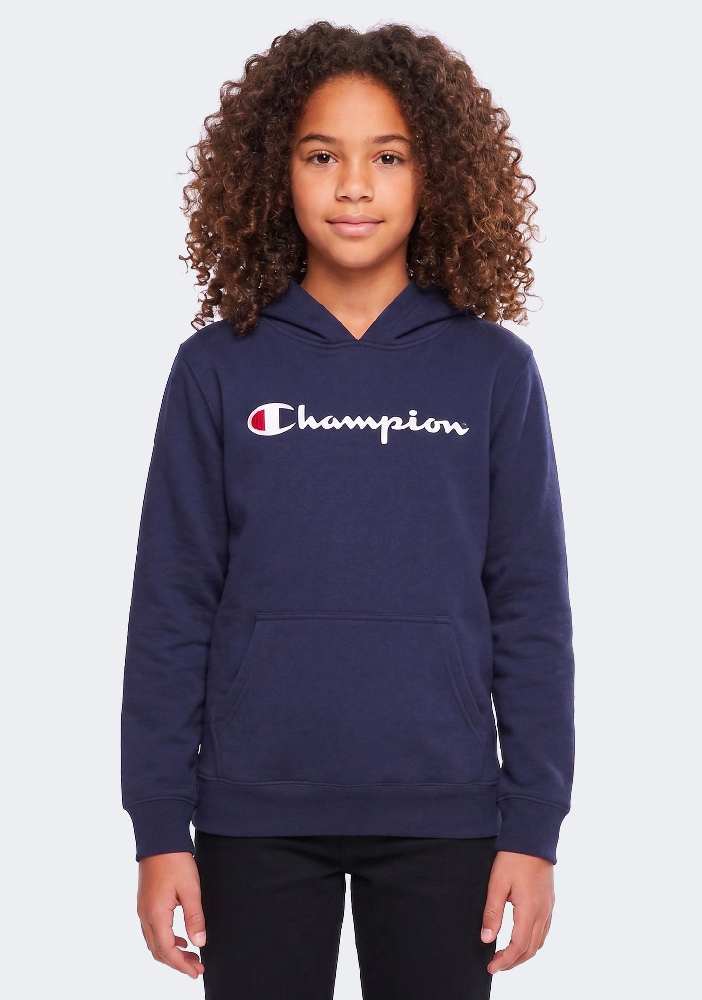 Champion Kids' Script Logo Hoodie Navy